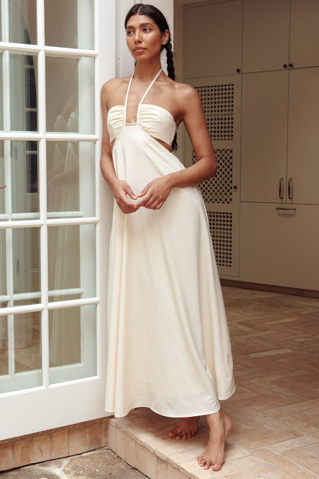 Onika Cut-Out Tied Back Maxi Dress Butter by Selfie Leslie Australia