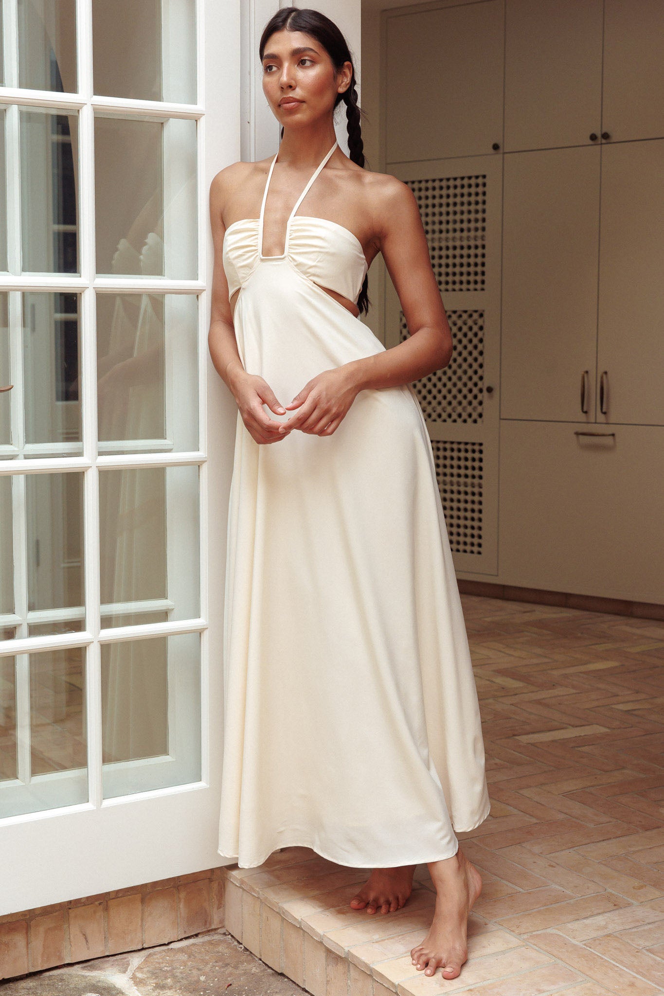 Onika Cut-Out Tied Back Maxi Dress Butter by Selfie Leslie Australia