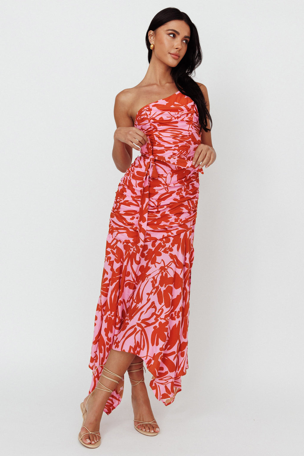 Chandler One-Shoulder Ruched Midi Dress Lilac by Selfie Leslie Australia