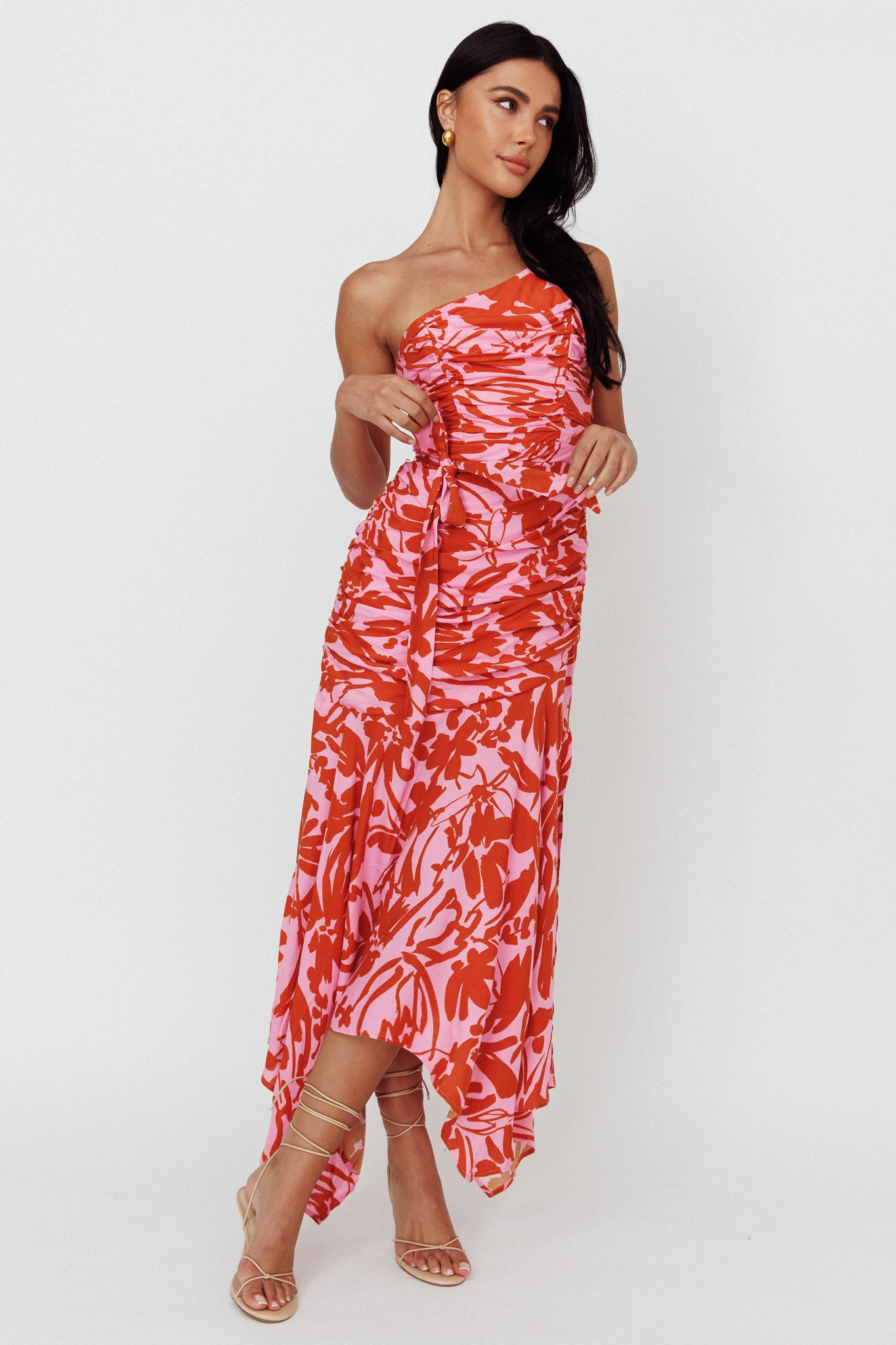 Chandler One-Shoulder Ruched Midi Dress Lilac by Selfie Leslie Australia
