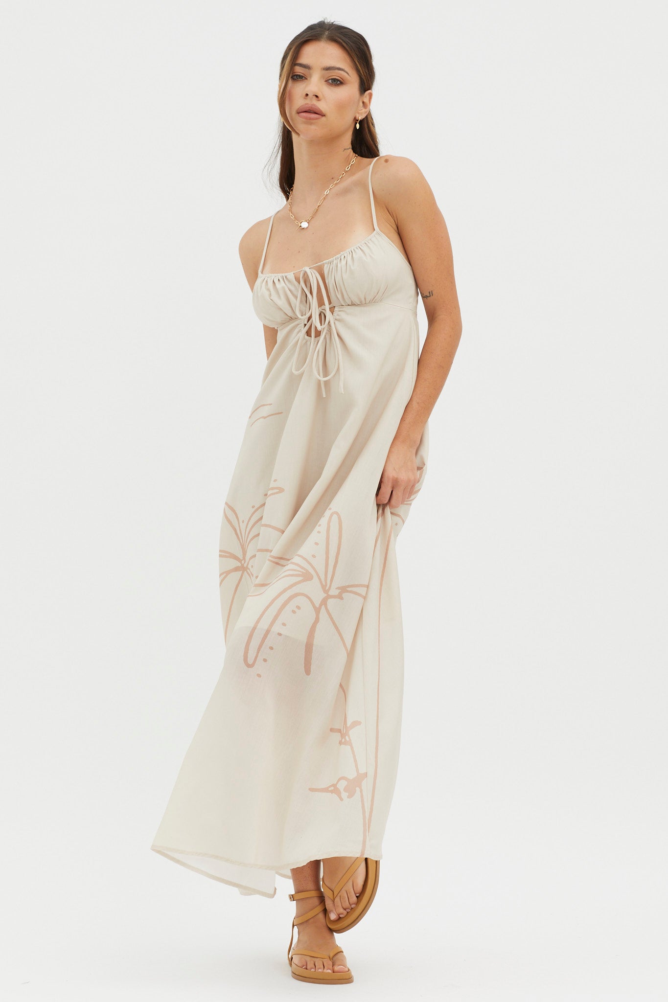 Yuki Tied Bust Midi Dress Sand by Selfie Leslie Australia