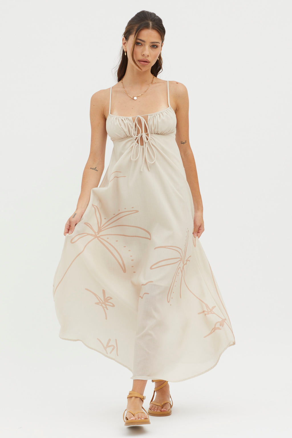Yuki Tied Bust Midi Dress Sand by Selfie Leslie Australia