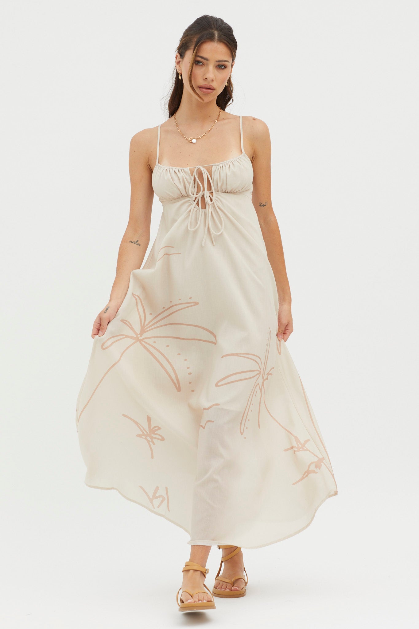 Yuki Tied Bust Midi Dress Sand by Selfie Leslie Australia