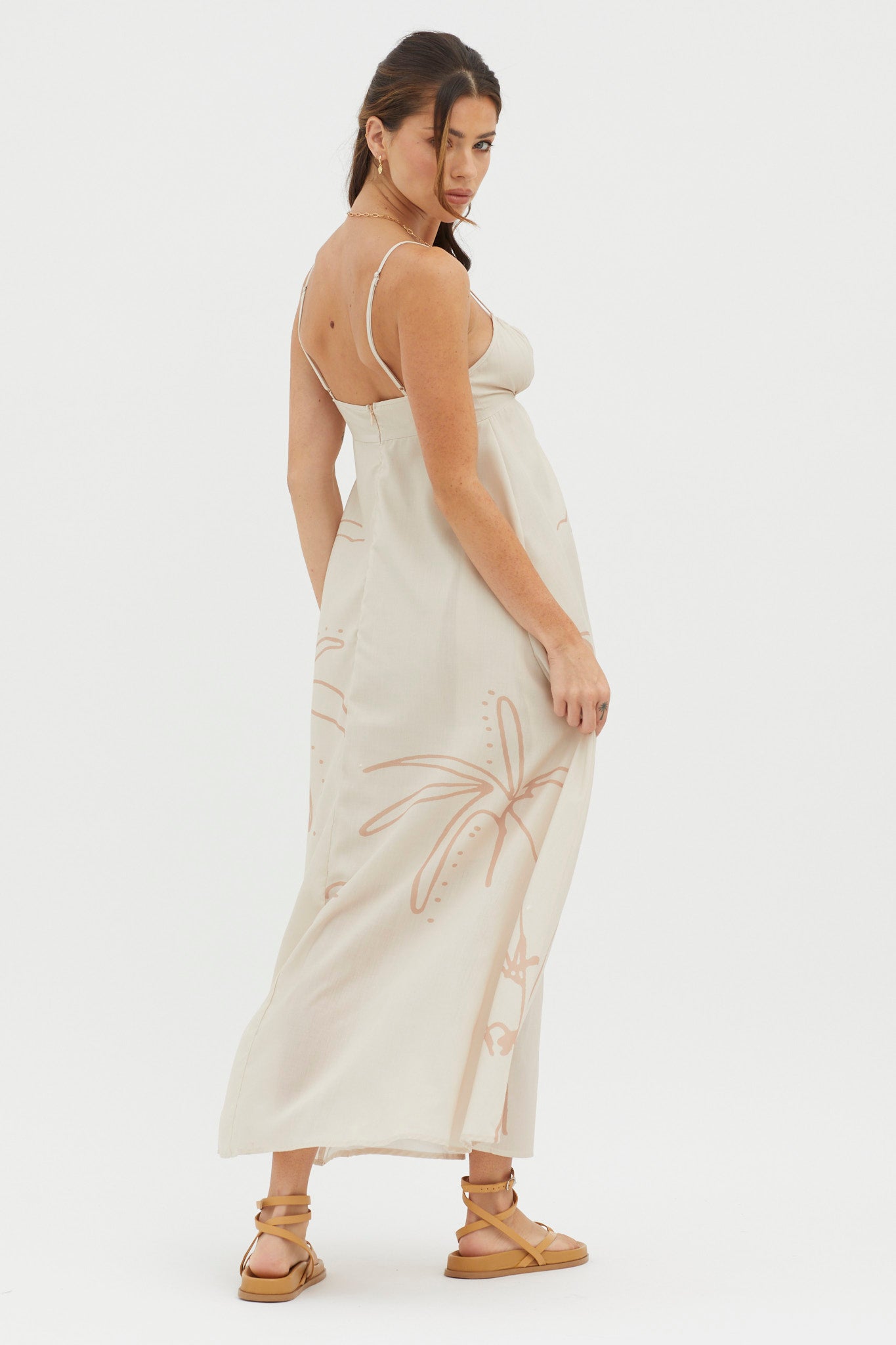 Yuki Tied Bust Midi Dress Sand by Selfie Leslie Australia