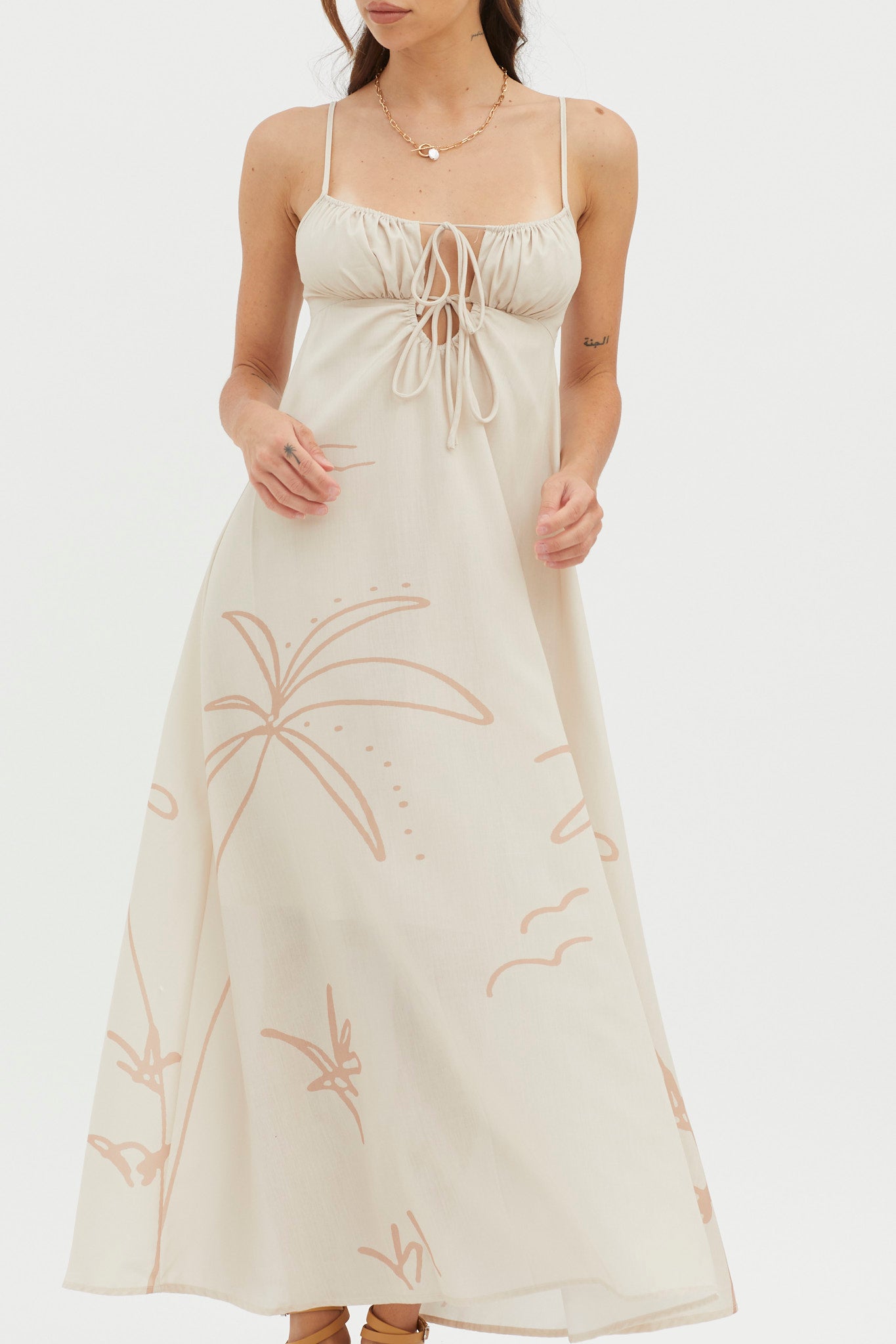 Yuki Tied Bust Midi Dress Sand by Selfie Leslie Australia
