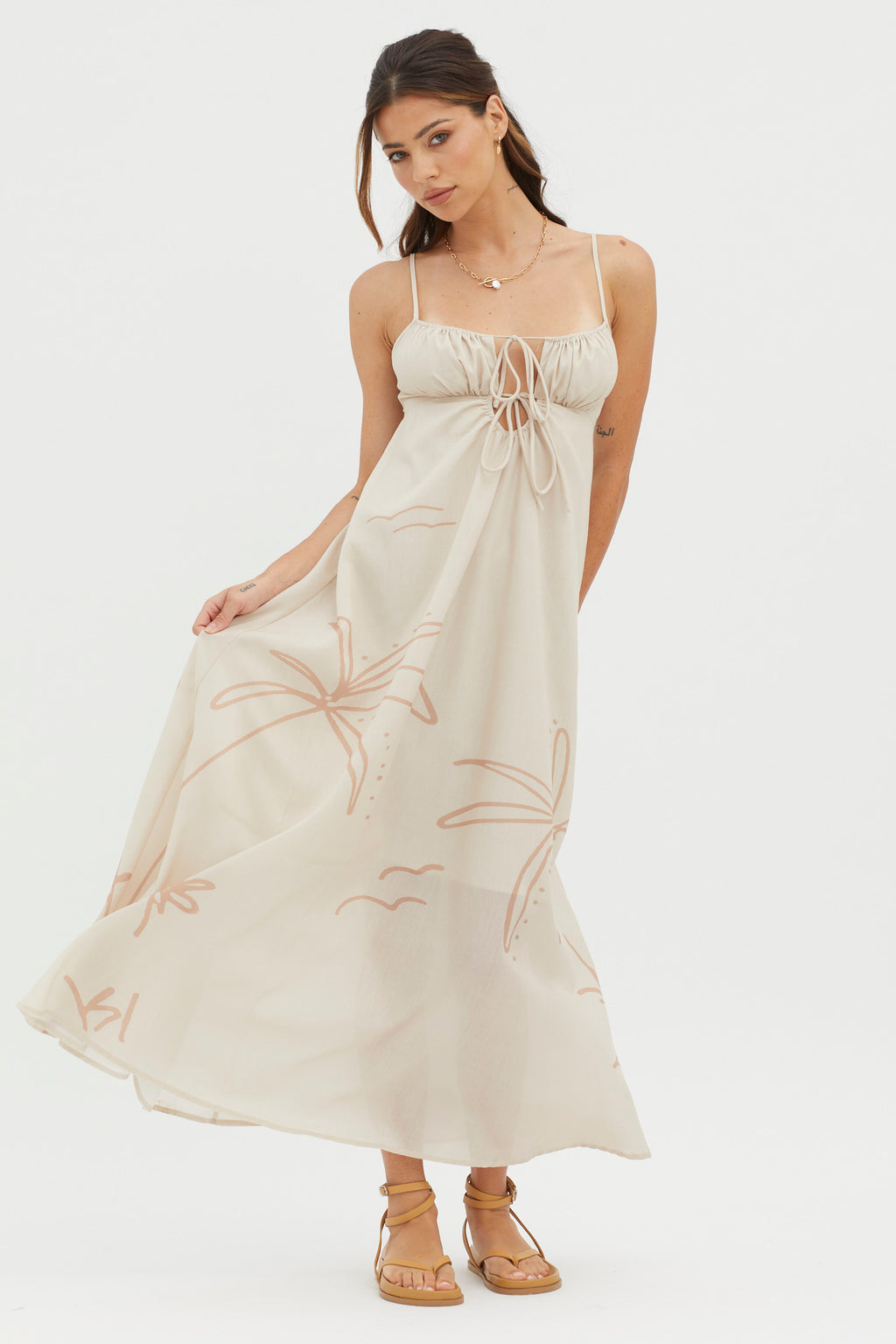 Yuki Tied Bust Midi Dress Sand by Selfie Leslie Australia