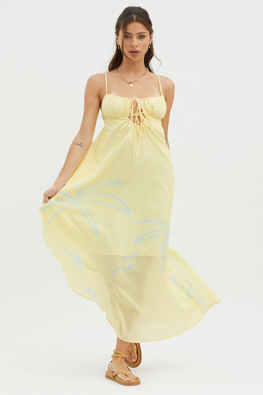 Yuki Tied Bust Midi Dress Yellow by Selfie Leslie Australia
