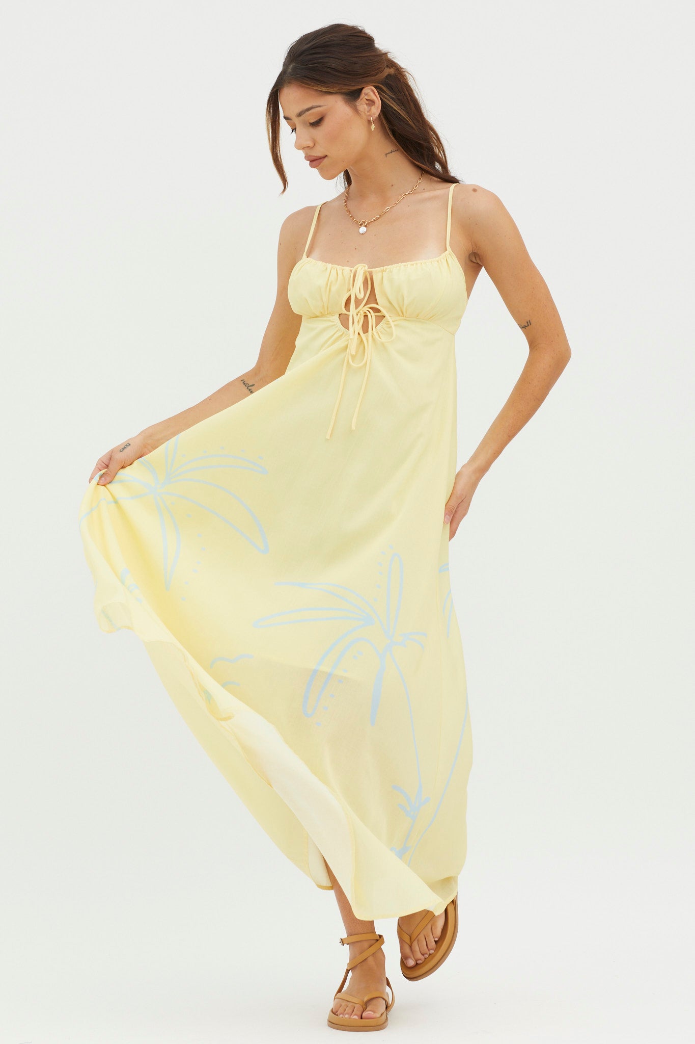 Yuki Tied Bust Midi Dress Yellow by Selfie Leslie Australia
