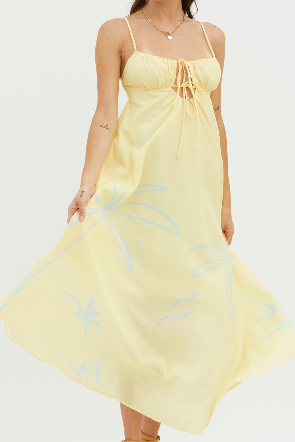 Yuki Tied Bust Midi Dress Yellow by Selfie Leslie Australia