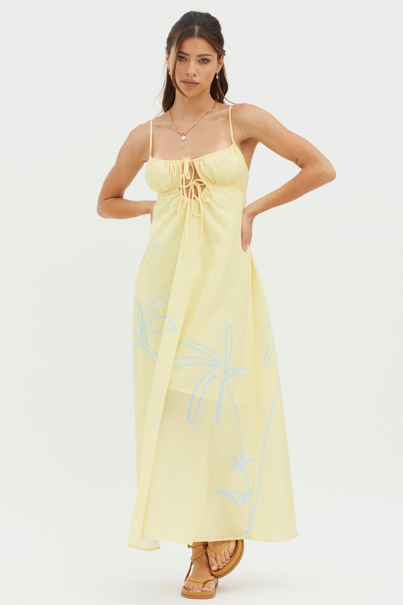 Yuki Tied Bust Midi Dress Yellow by Selfie Leslie Australia