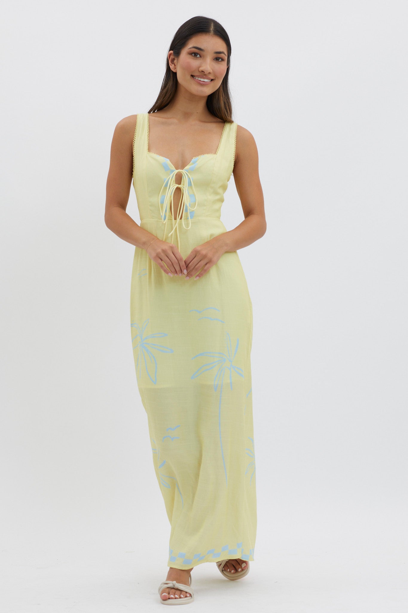 Sun Valley Tied Bodice Maxi Dress Lemon by Selfie Leslie Australia