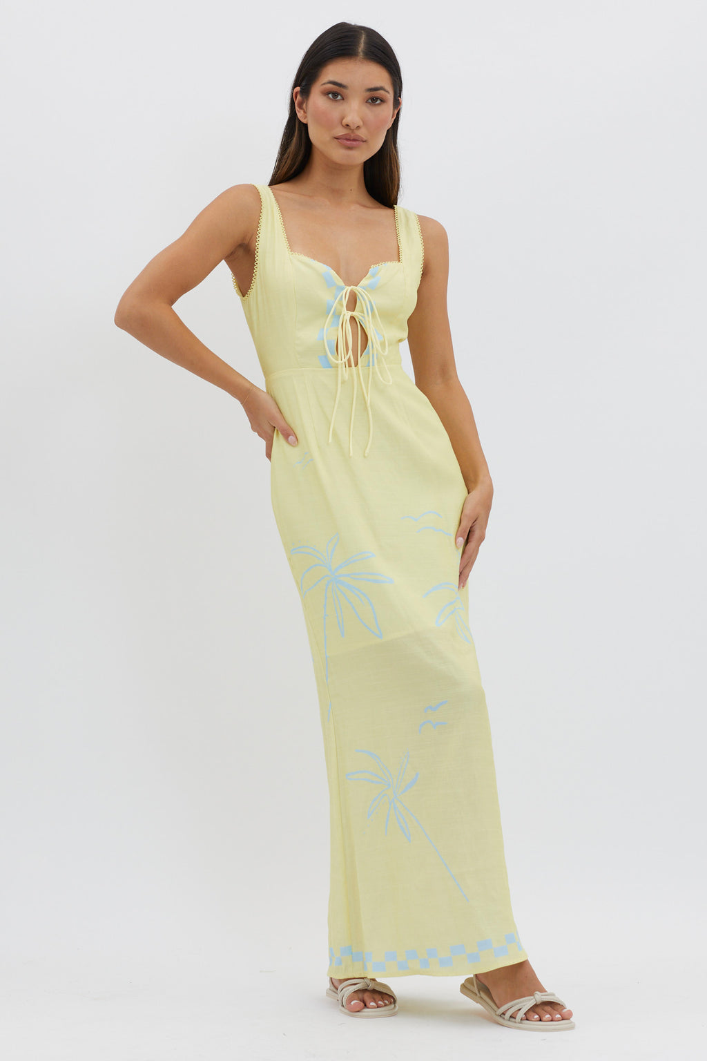Sun Valley Tied Bodice Maxi Dress Lemon by Selfie Leslie Australia