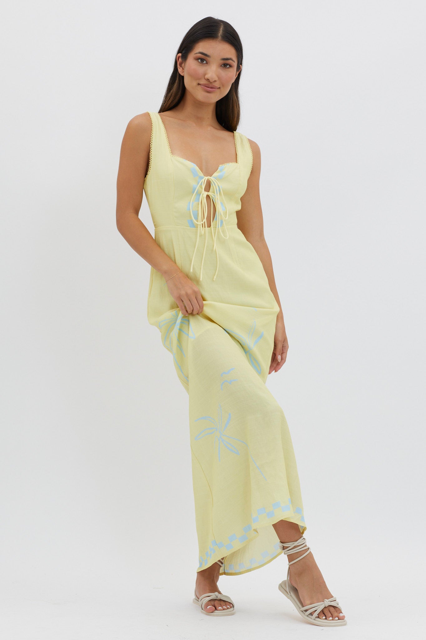 Sun Valley Tied Bodice Maxi Dress Lemon by Selfie Leslie Australia