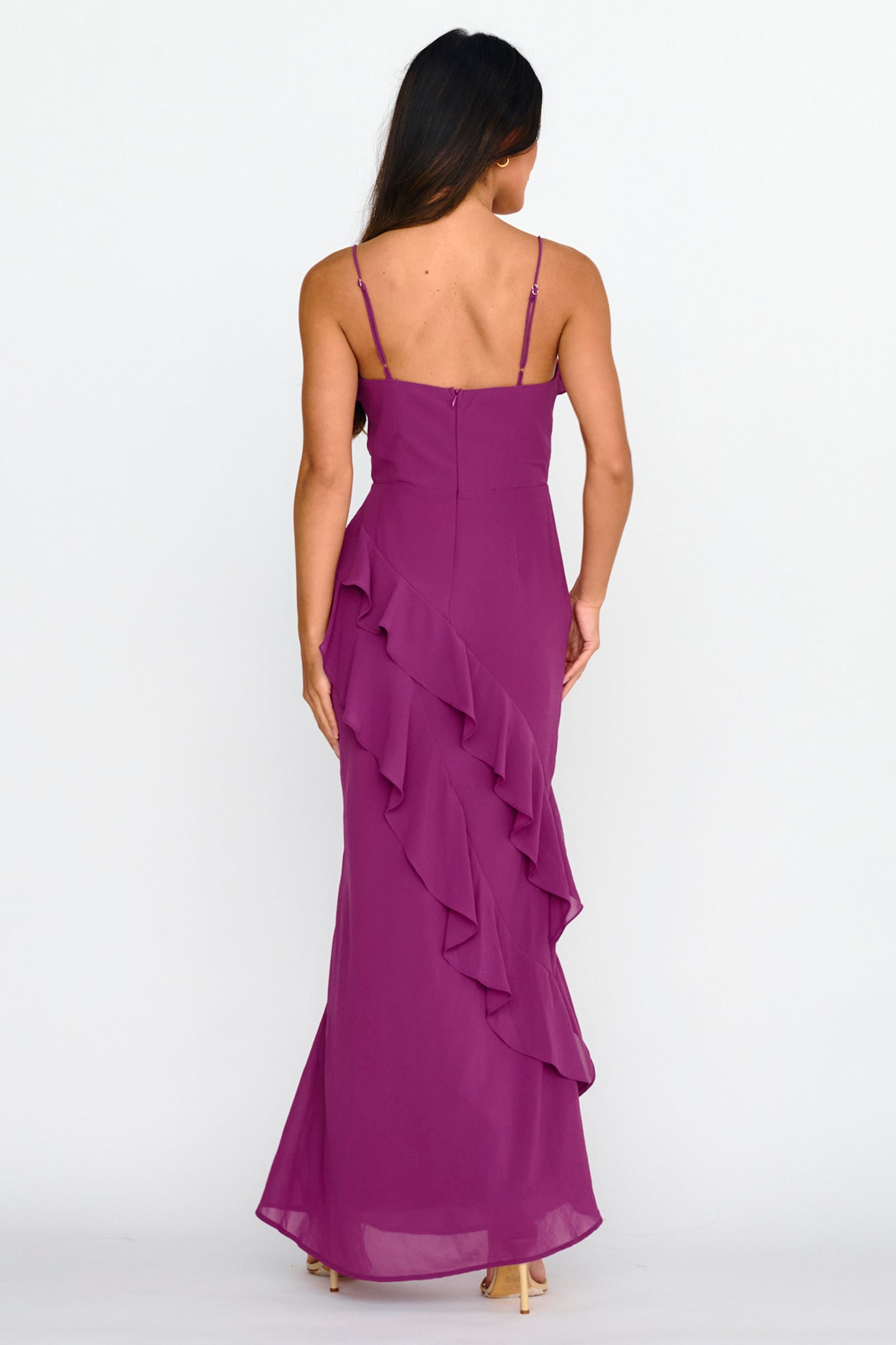 Actual Sunshine Ruffle Trim Maxi Dress Plum by Selfie Leslie Australia