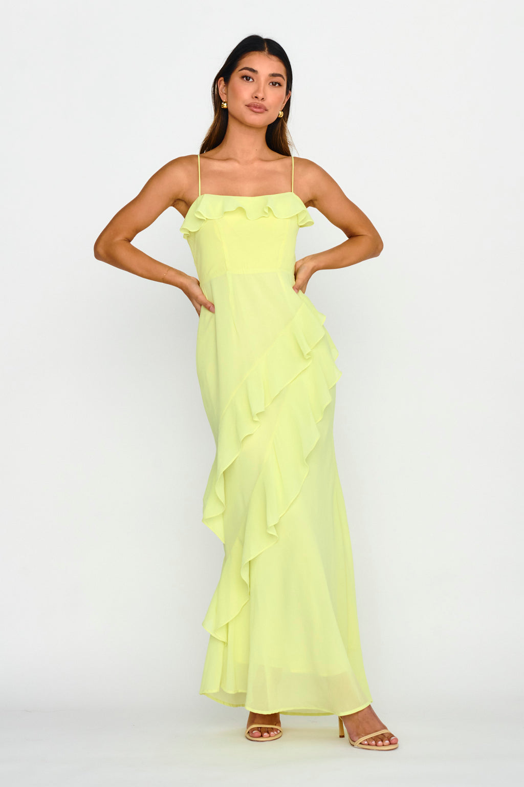 Actual Sunshine Ruffle Trim Maxi Dress Lime by Selfie Leslie Australia