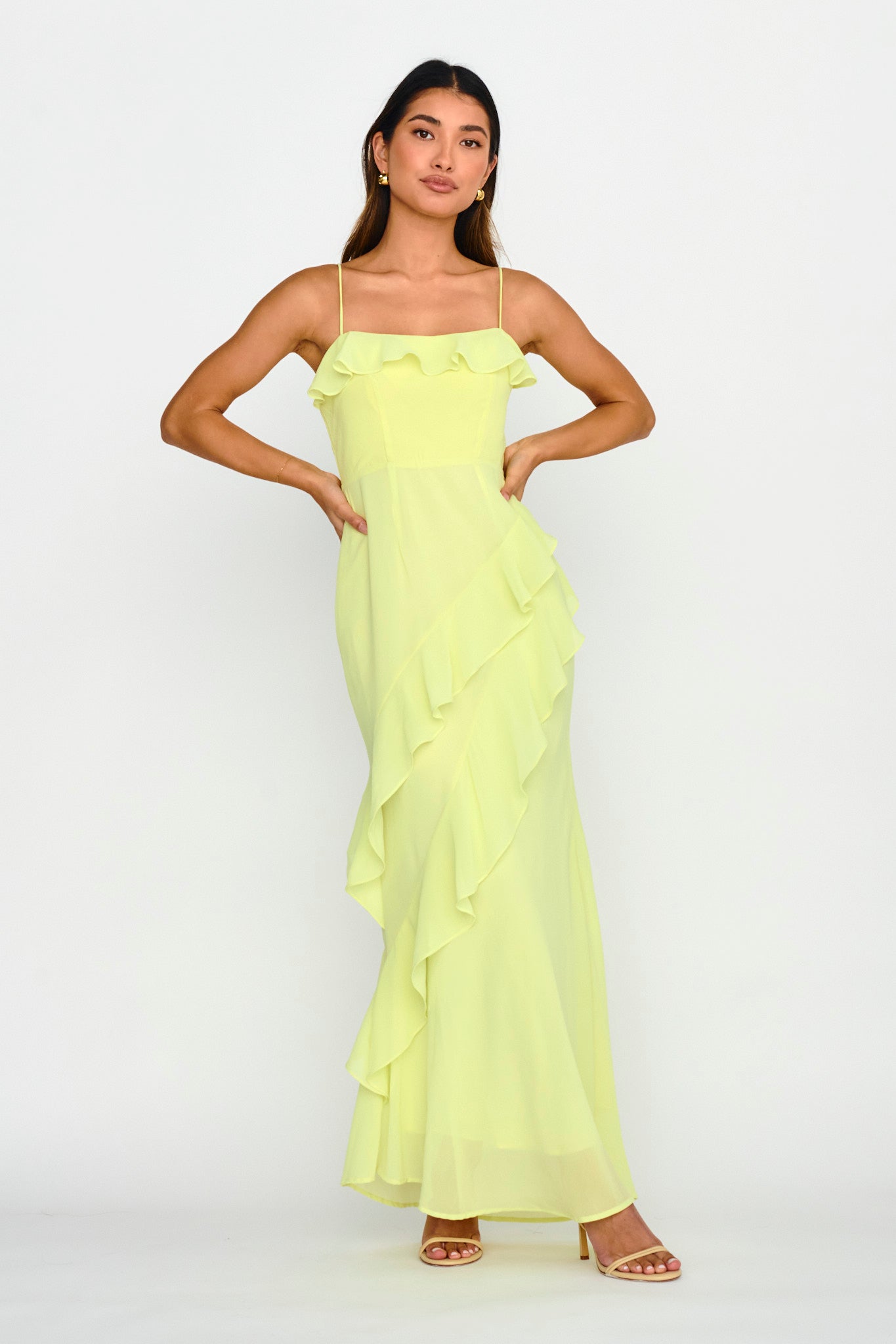 Actual Sunshine Ruffle Trim Maxi Dress Lime by Selfie Leslie Australia