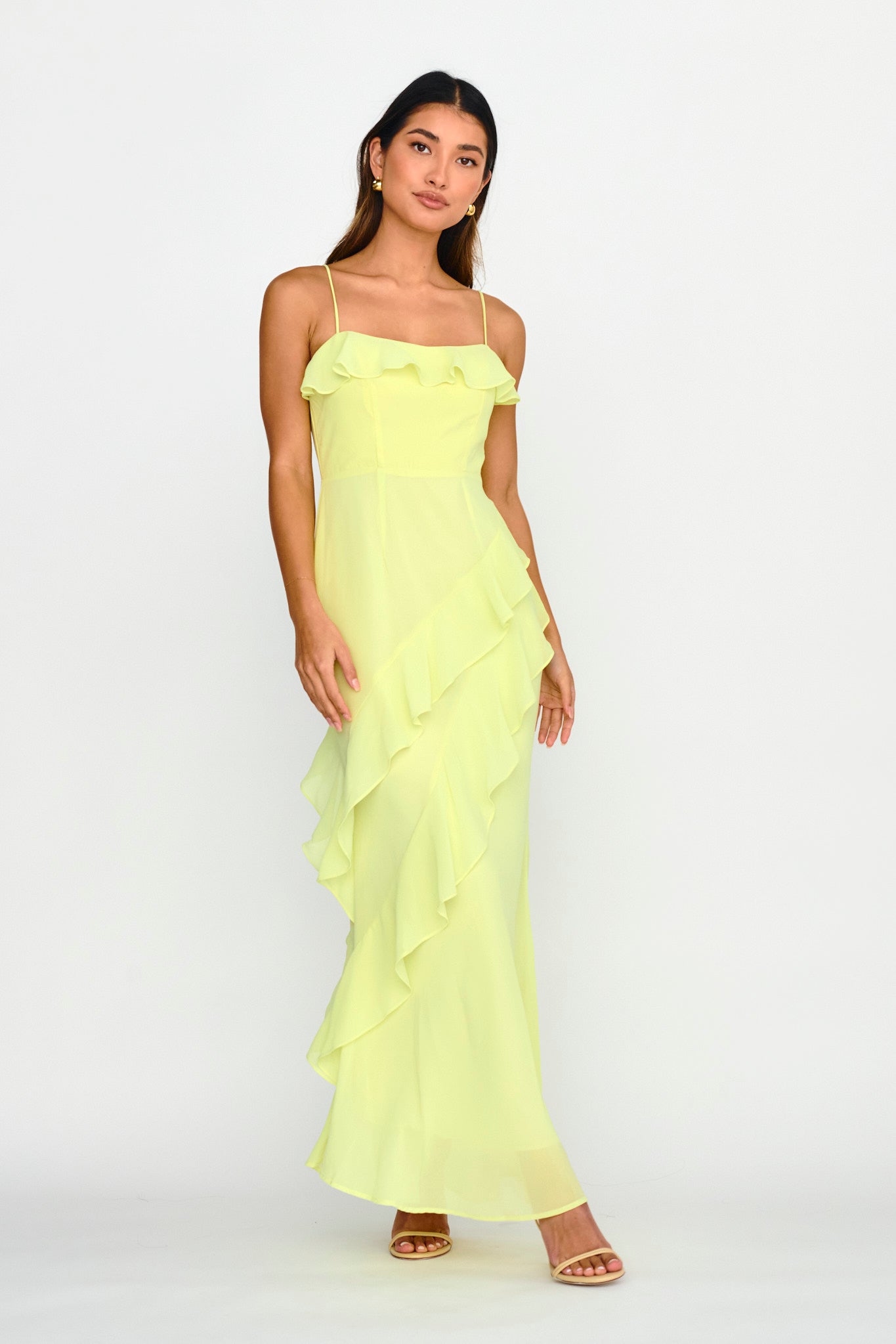 Actual Sunshine Ruffle Trim Maxi Dress Lime by Selfie Leslie Australia