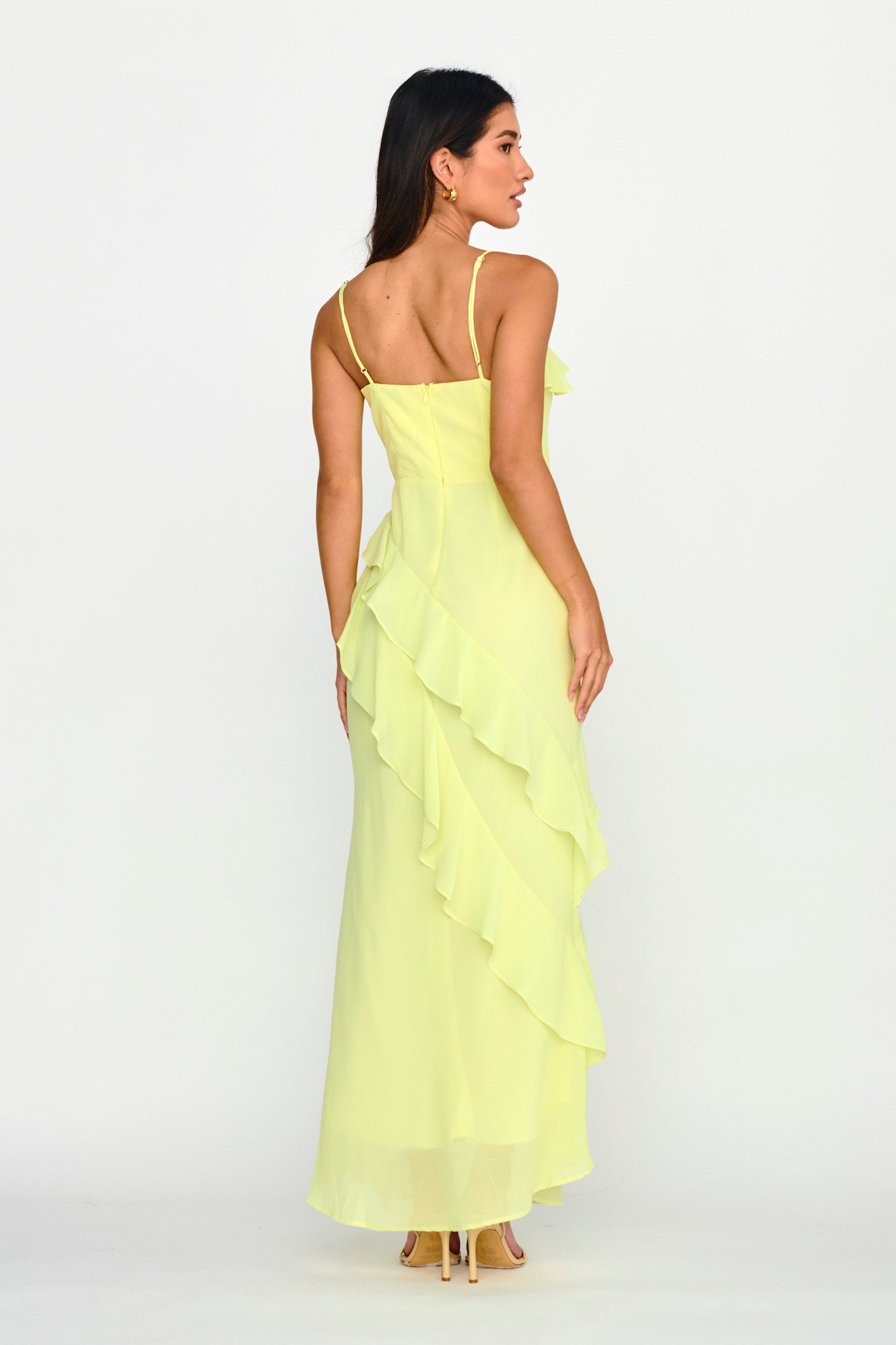 Actual Sunshine Ruffle Trim Maxi Dress Lime by Selfie Leslie Australia