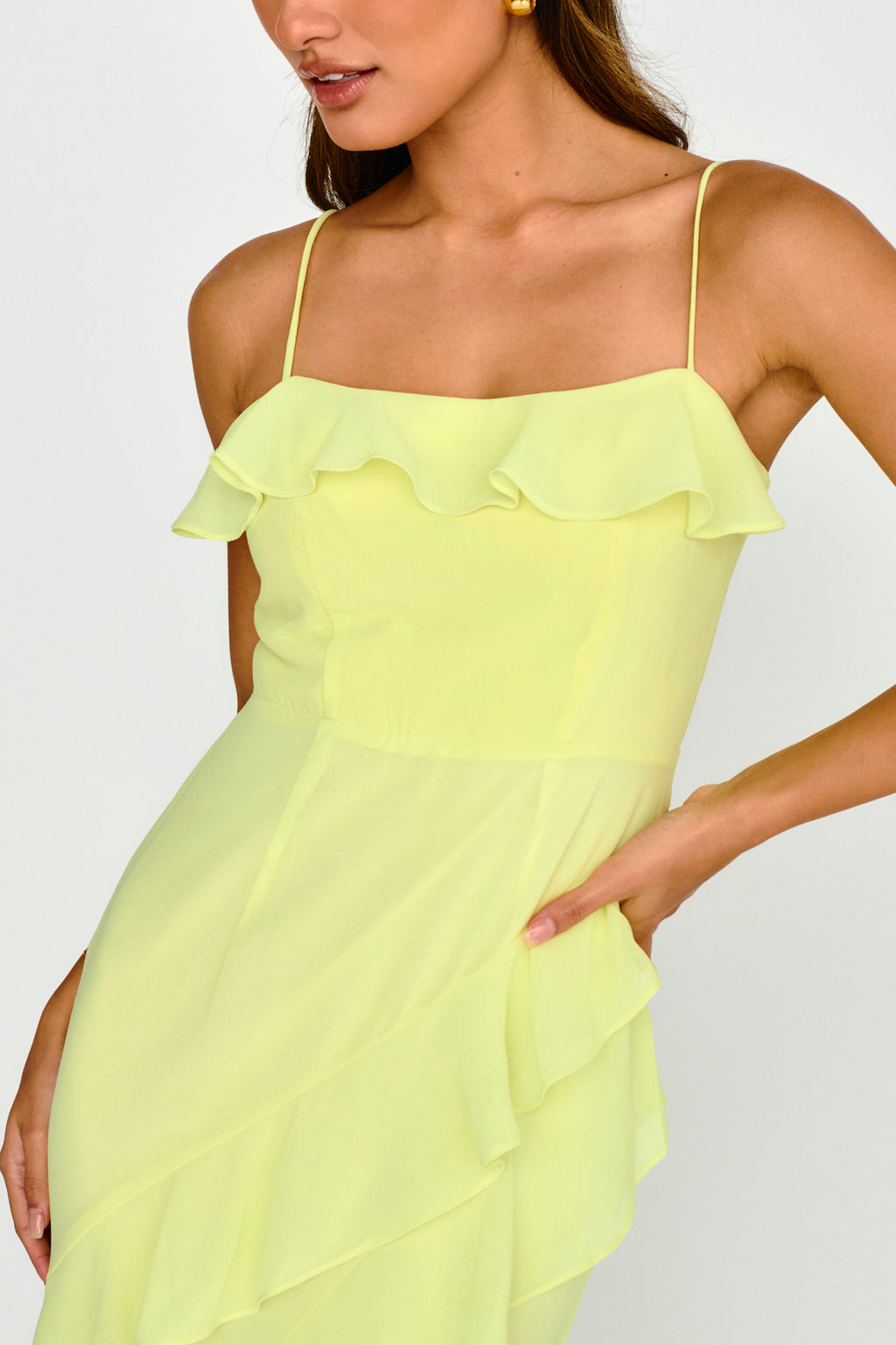 Actual Sunshine Ruffle Trim Maxi Dress Lime by Selfie Leslie Australia