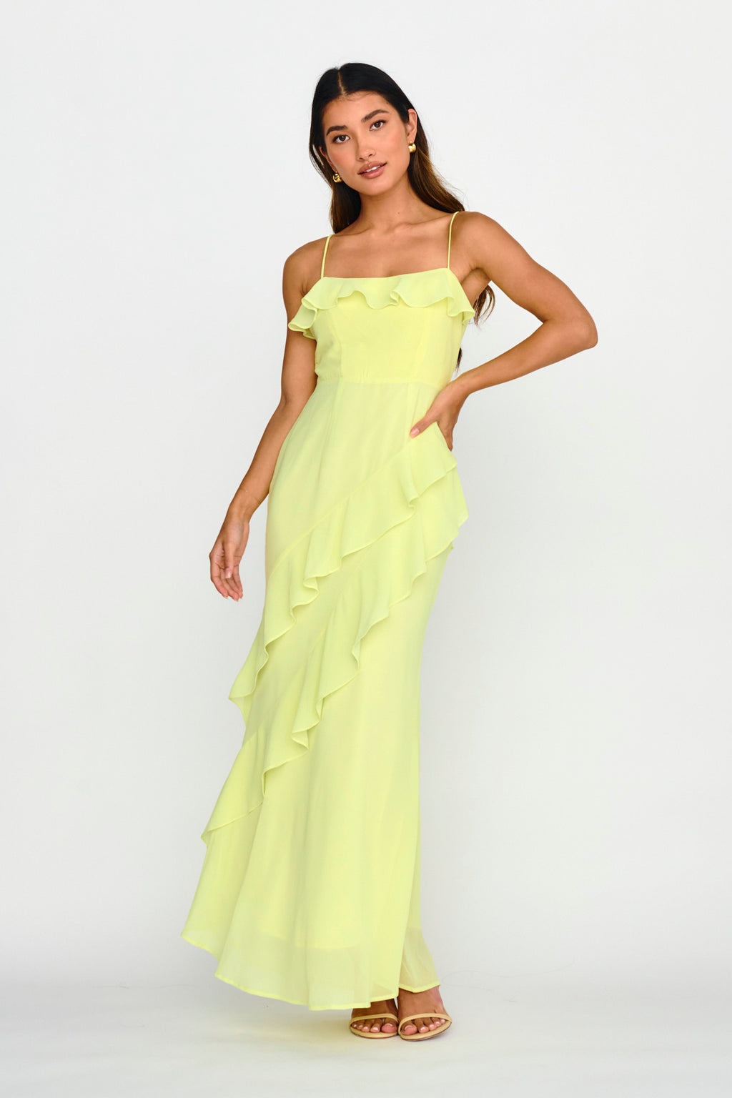 Actual Sunshine Ruffle Trim Maxi Dress Lime by Selfie Leslie Australia