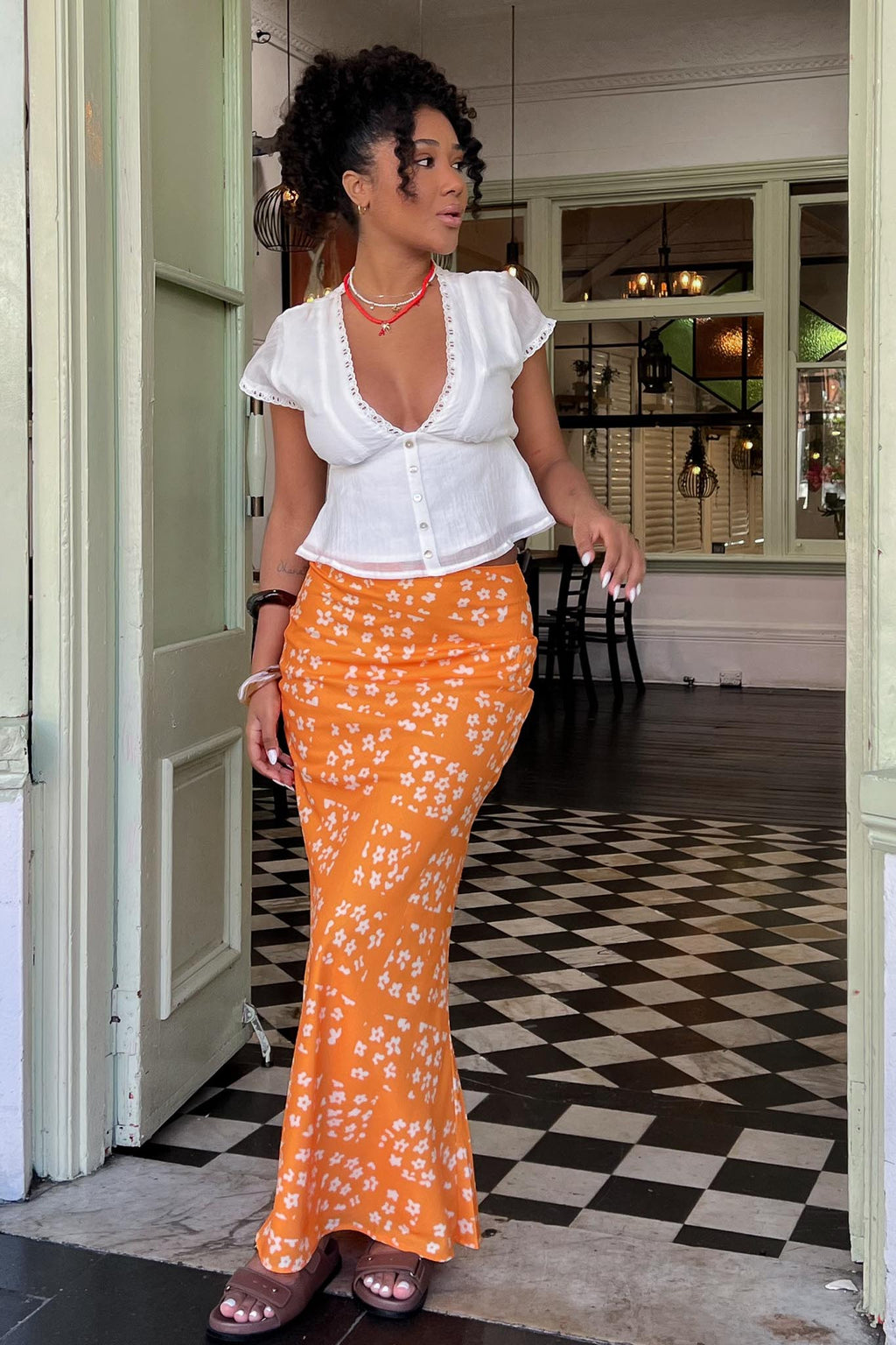 Heart & Soul Maxi Skirt Floral Orange by Selfie Leslie Australia
