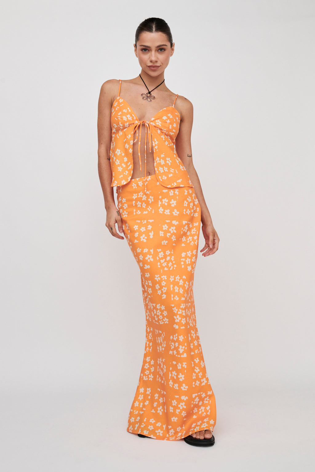 Heart & Soul Maxi Skirt Floral Orange by Selfie Leslie Australia
