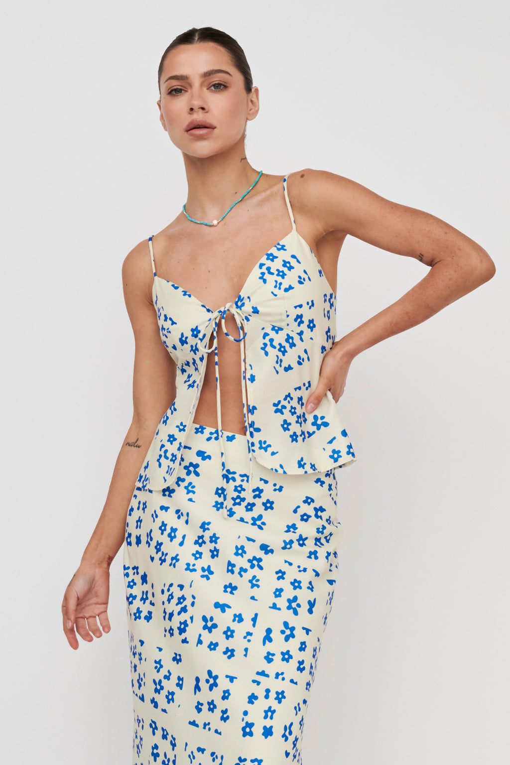 Heart & Soul Tie Front Top Floral Cream by Selfie Leslie Australia