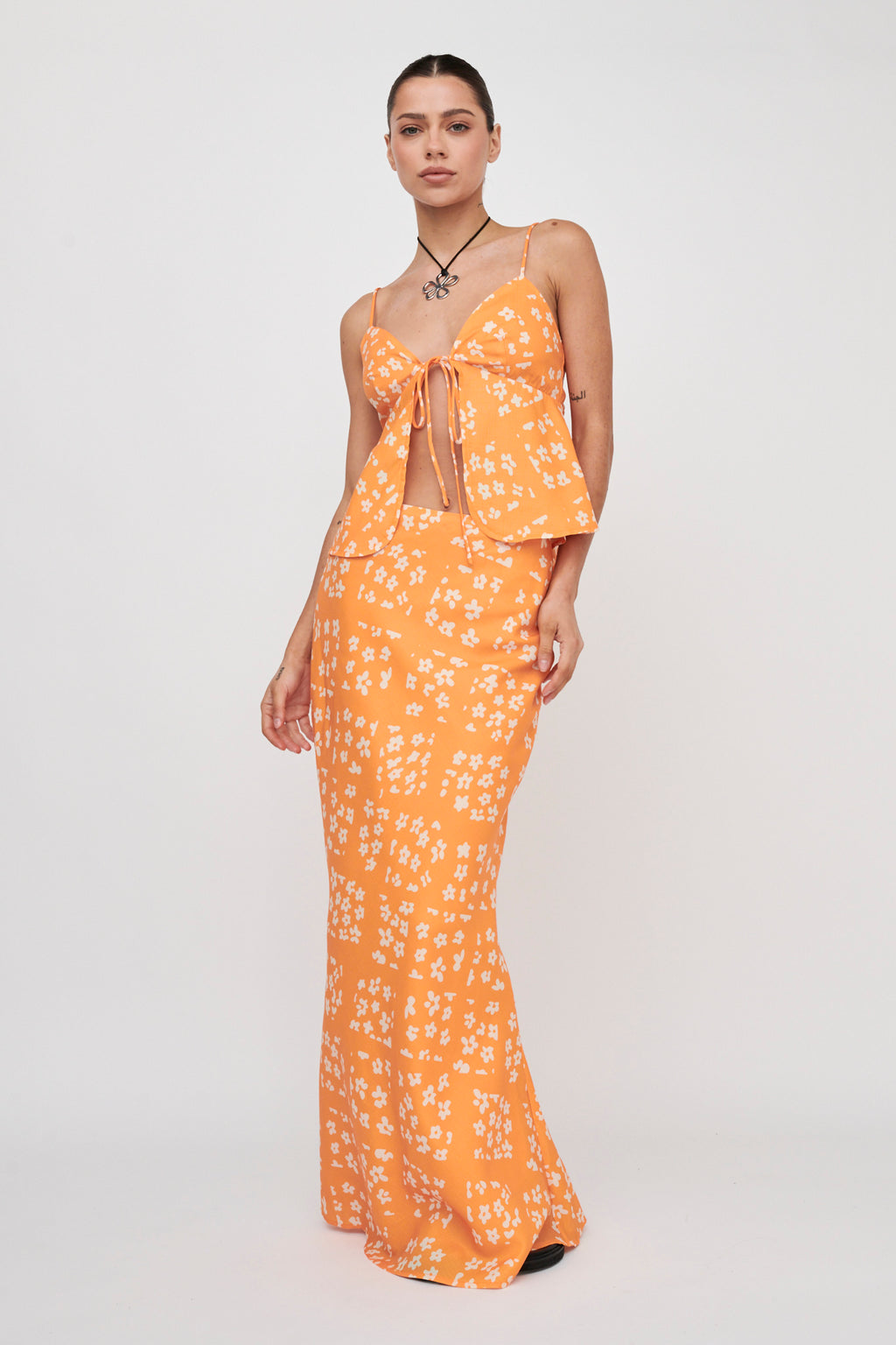 Heart & Soul Tie Front Top Floral Orange by Selfie Leslie Australia
