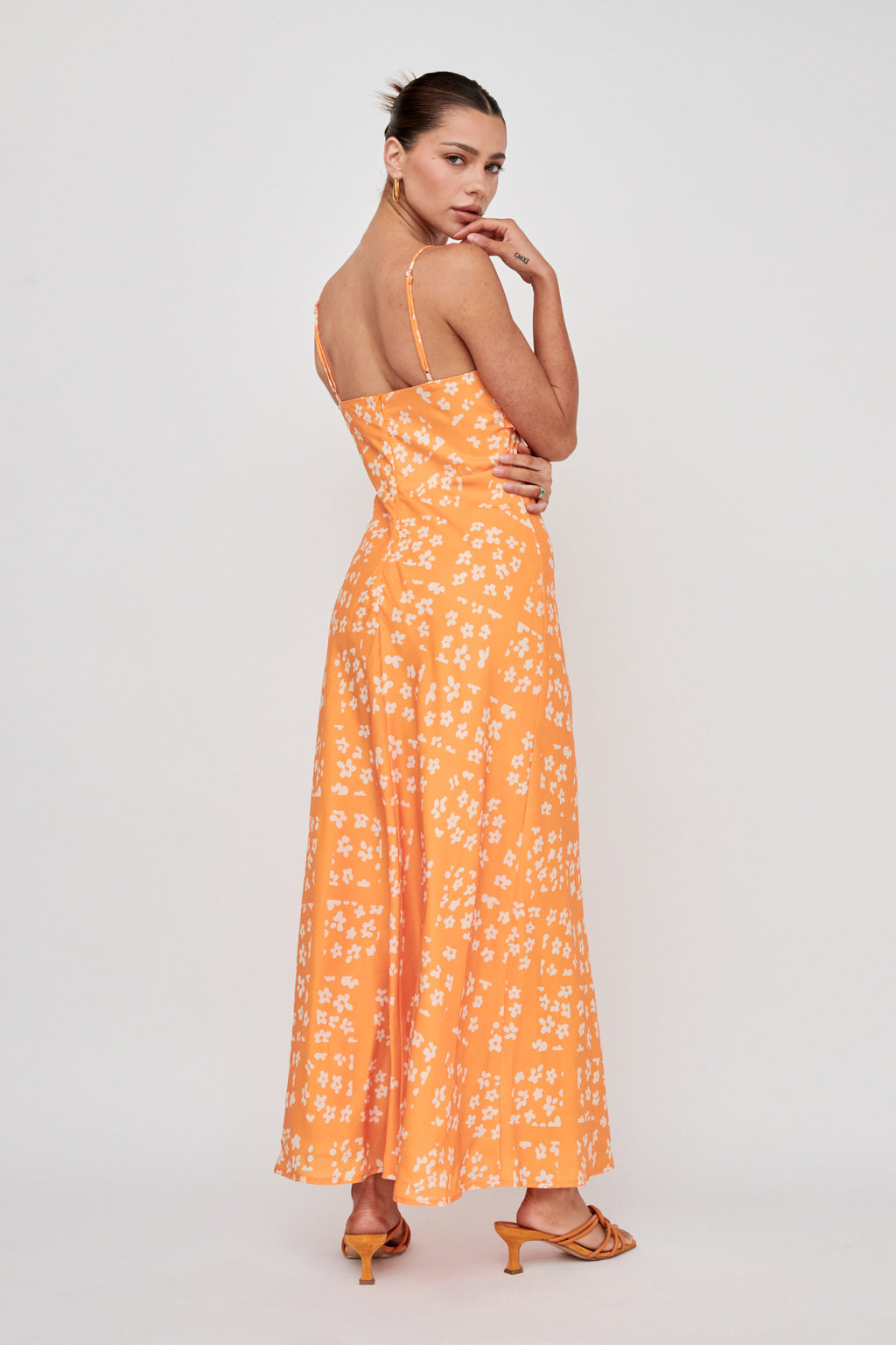 Anja Frill Trim Maxi Dress Print Orange White by Selfie Leslie Australia