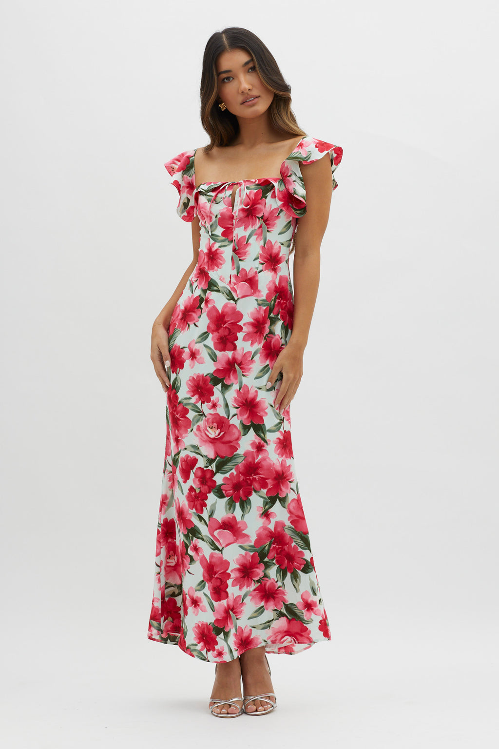 New Era Off Shoulder Maxi Dress Floral Red by Selfie Leslie Australia