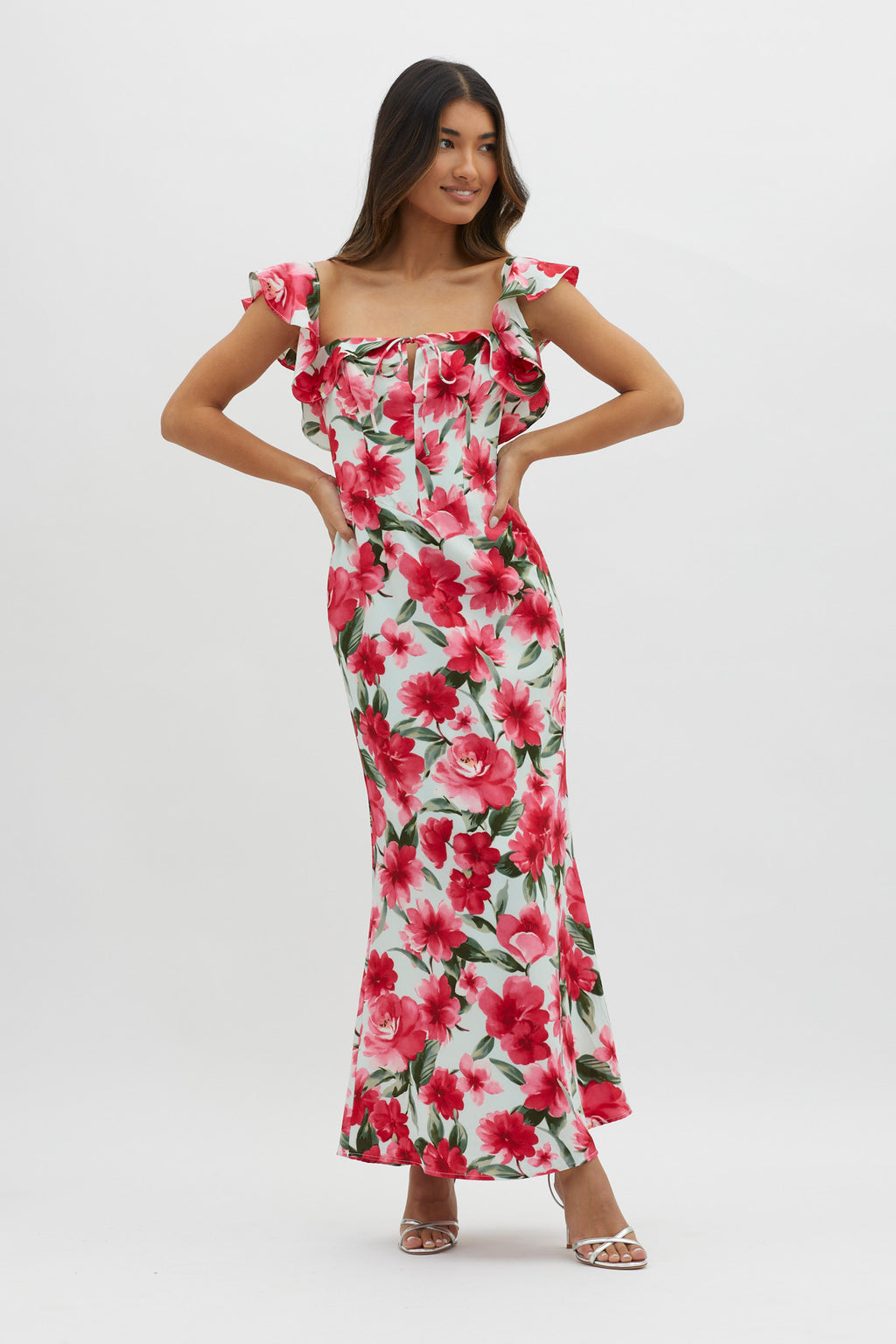New Era Off Shoulder Maxi Dress Floral Red by Selfie Leslie Australia