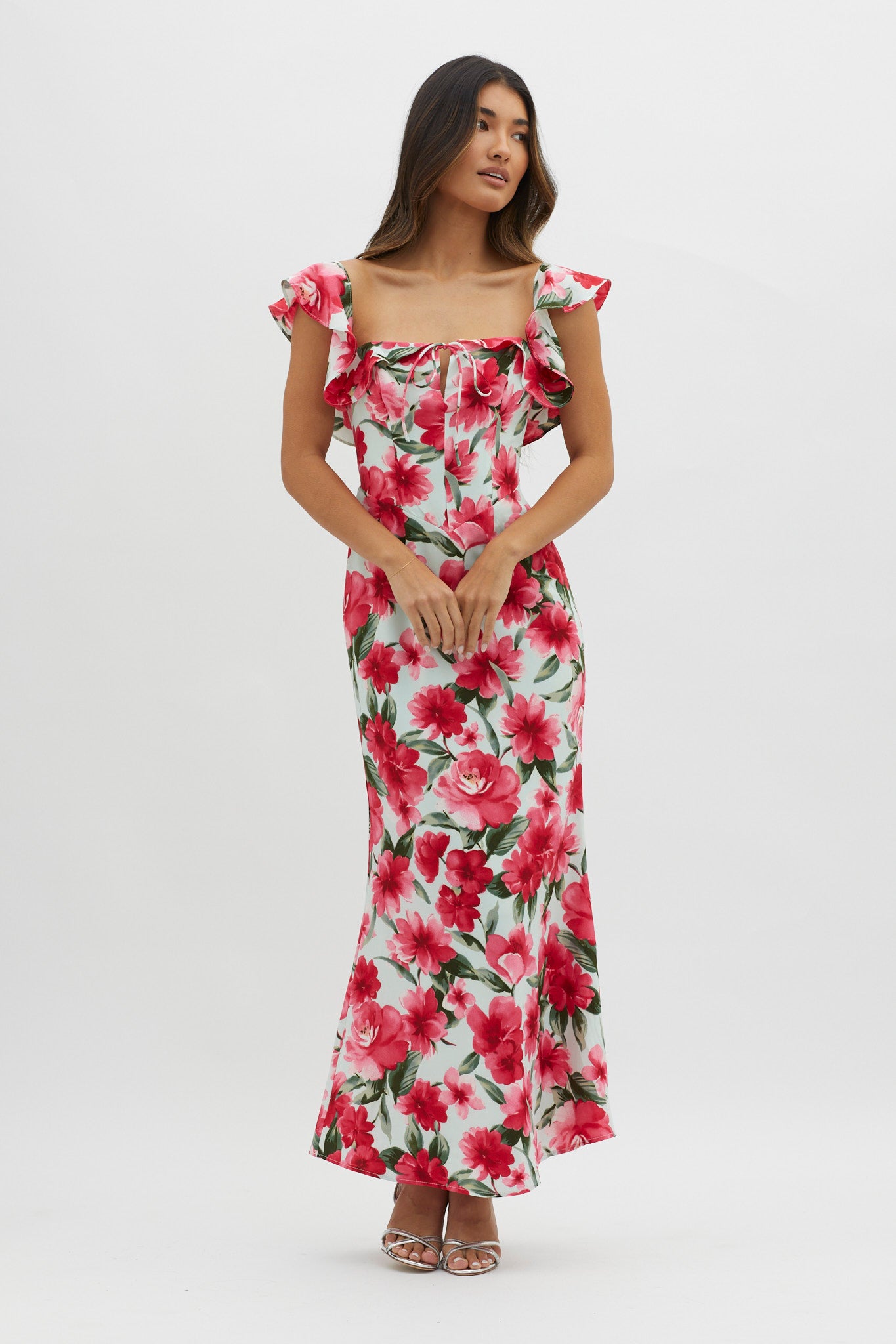 New Era Off Shoulder Maxi Dress Floral Red by Selfie Leslie Australia