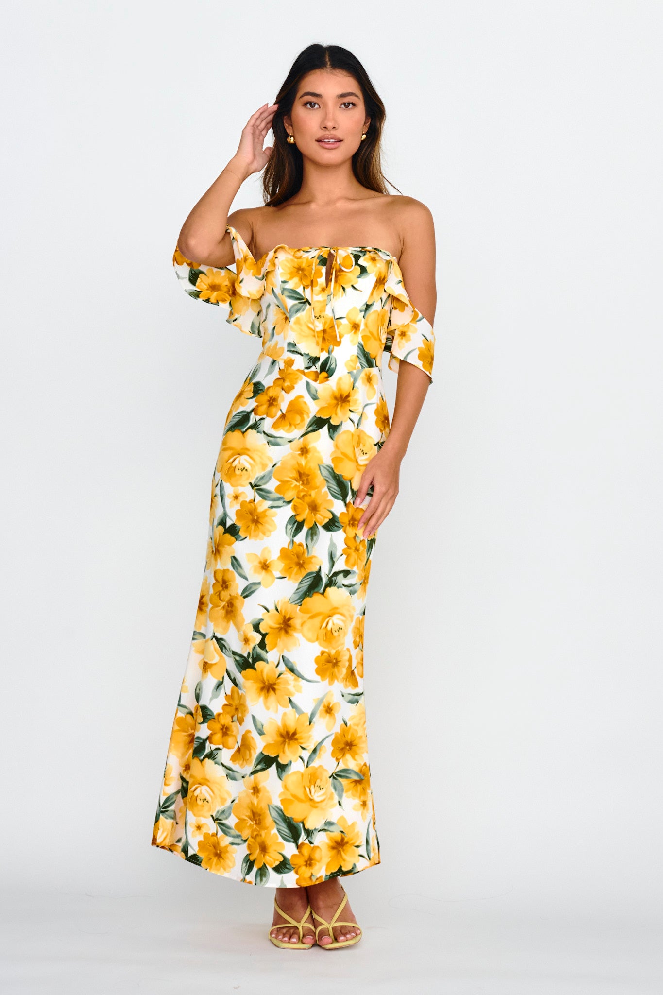New Era Off Shoulder Maxi Dress Floral Yellow by Selfie Leslie Australia