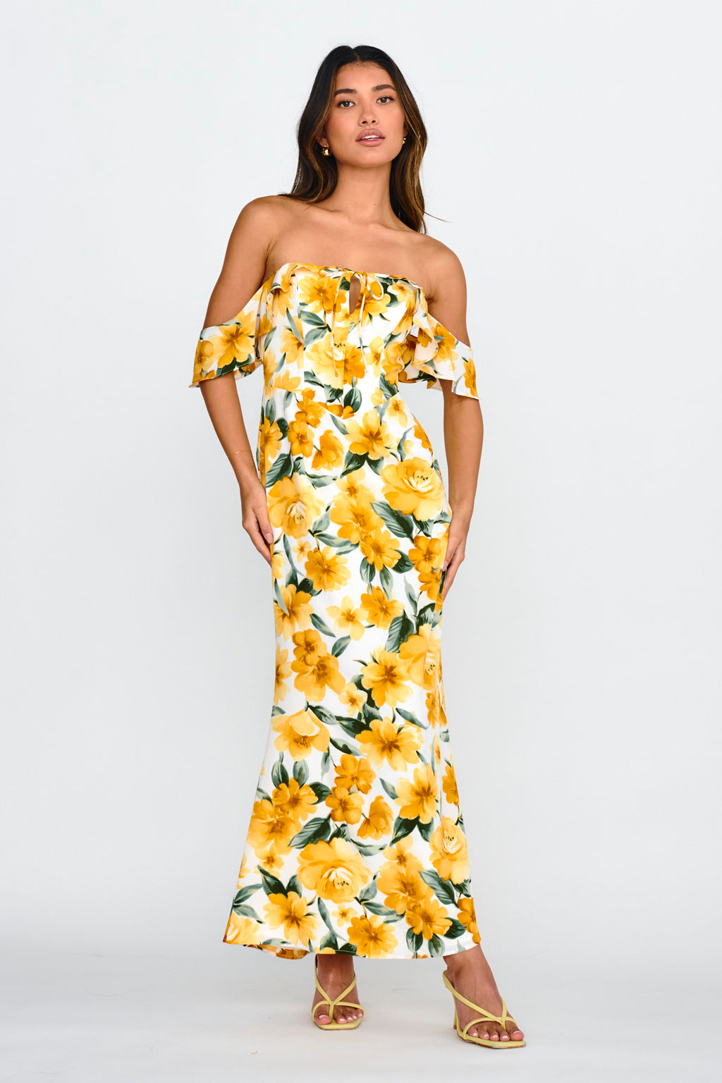 New Era Off Shoulder Maxi Dress Floral Yellow by Selfie Leslie Australia