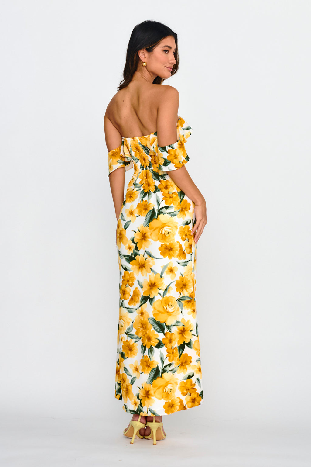 New Era Off Shoulder Maxi Dress Floral Yellow by Selfie Leslie Australia