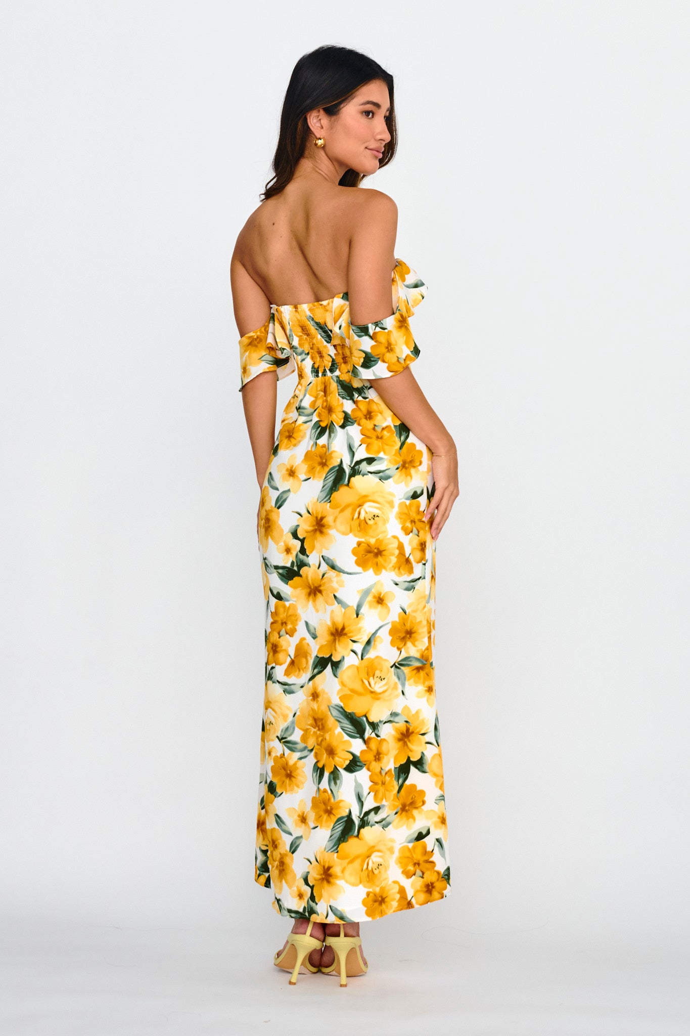 New Era Off Shoulder Maxi Dress Floral Yellow by Selfie Leslie Australia