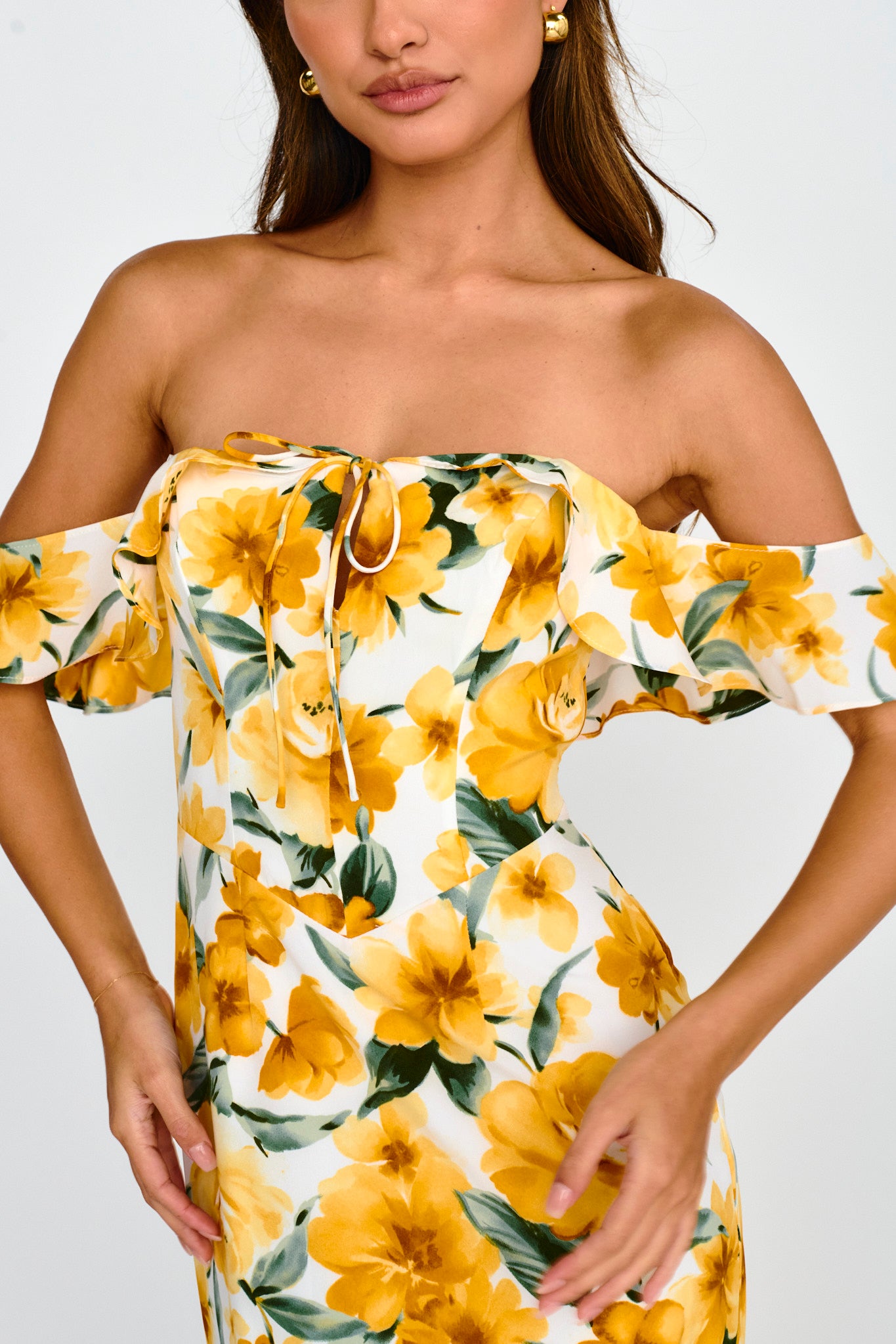 New Era Off Shoulder Maxi Dress Floral Yellow by Selfie Leslie Australia