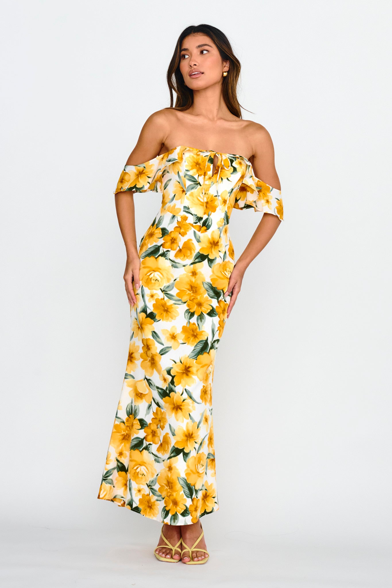 New Era Off Shoulder Maxi Dress Floral Yellow by Selfie Leslie Australia
