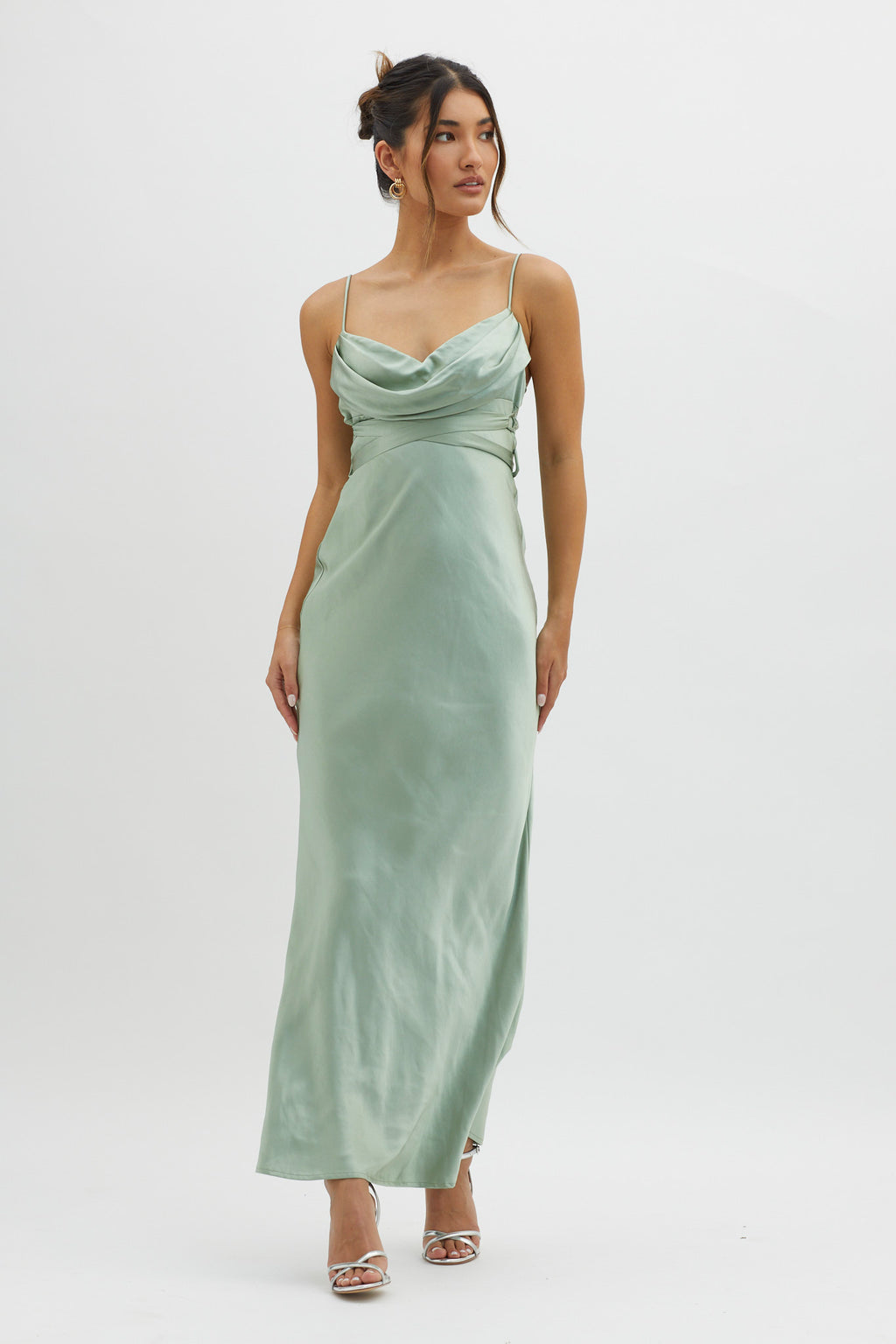 Starring Role Cowl Bust Waist Tie Dress Sage by Selfie Leslie Australia