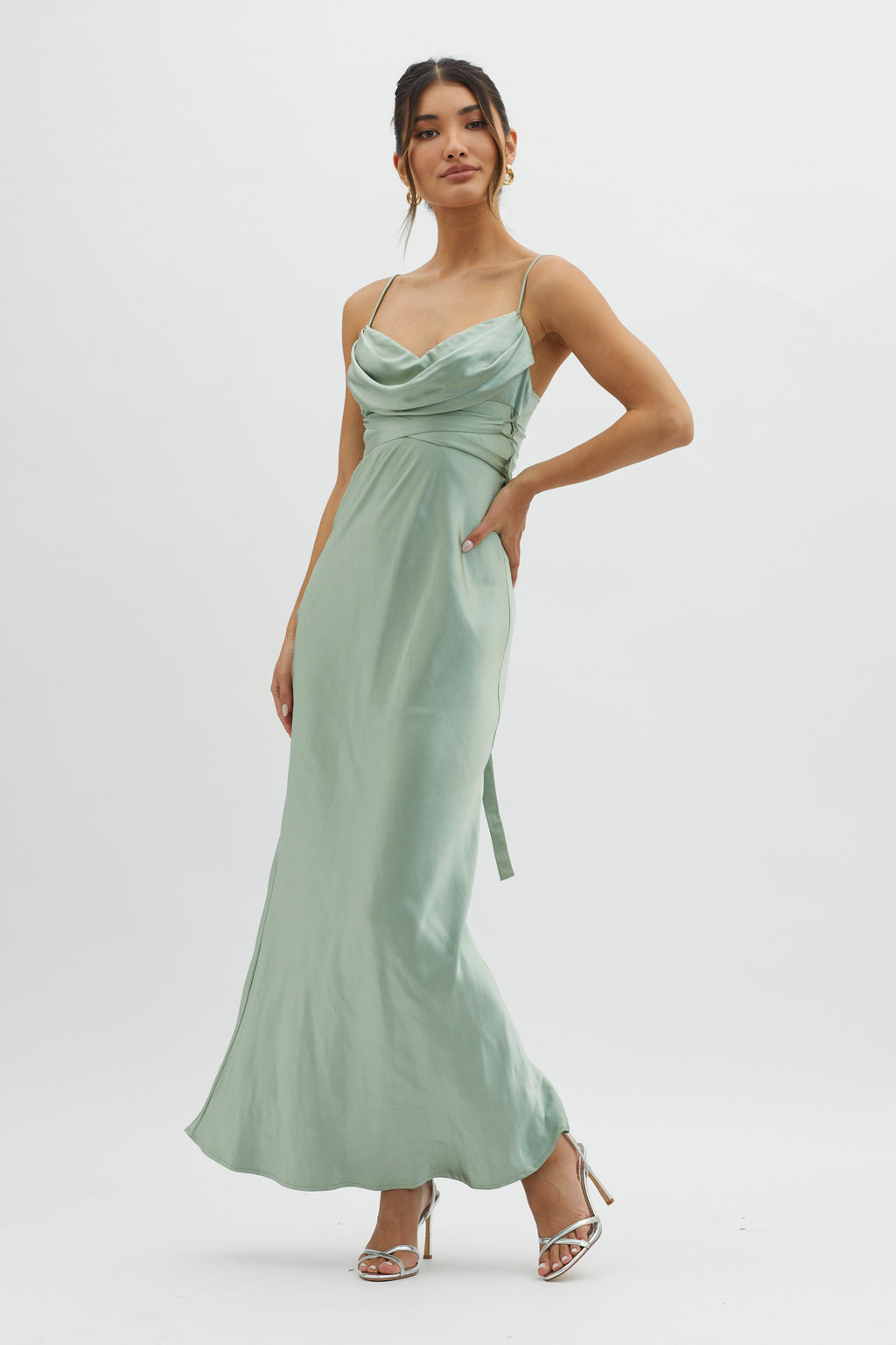 Starring Role Cowl Bust Waist Tie Dress Sage by Selfie Leslie Australia
