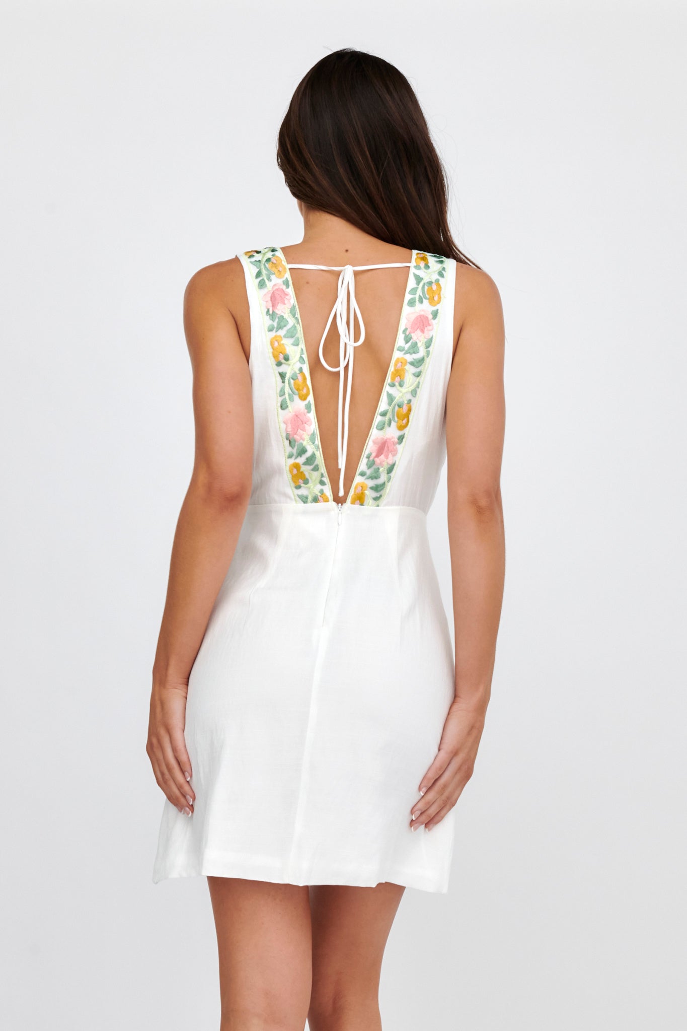 Cozumel V-Neck Embroidered Mini Dress White by Selfie Leslie Australia