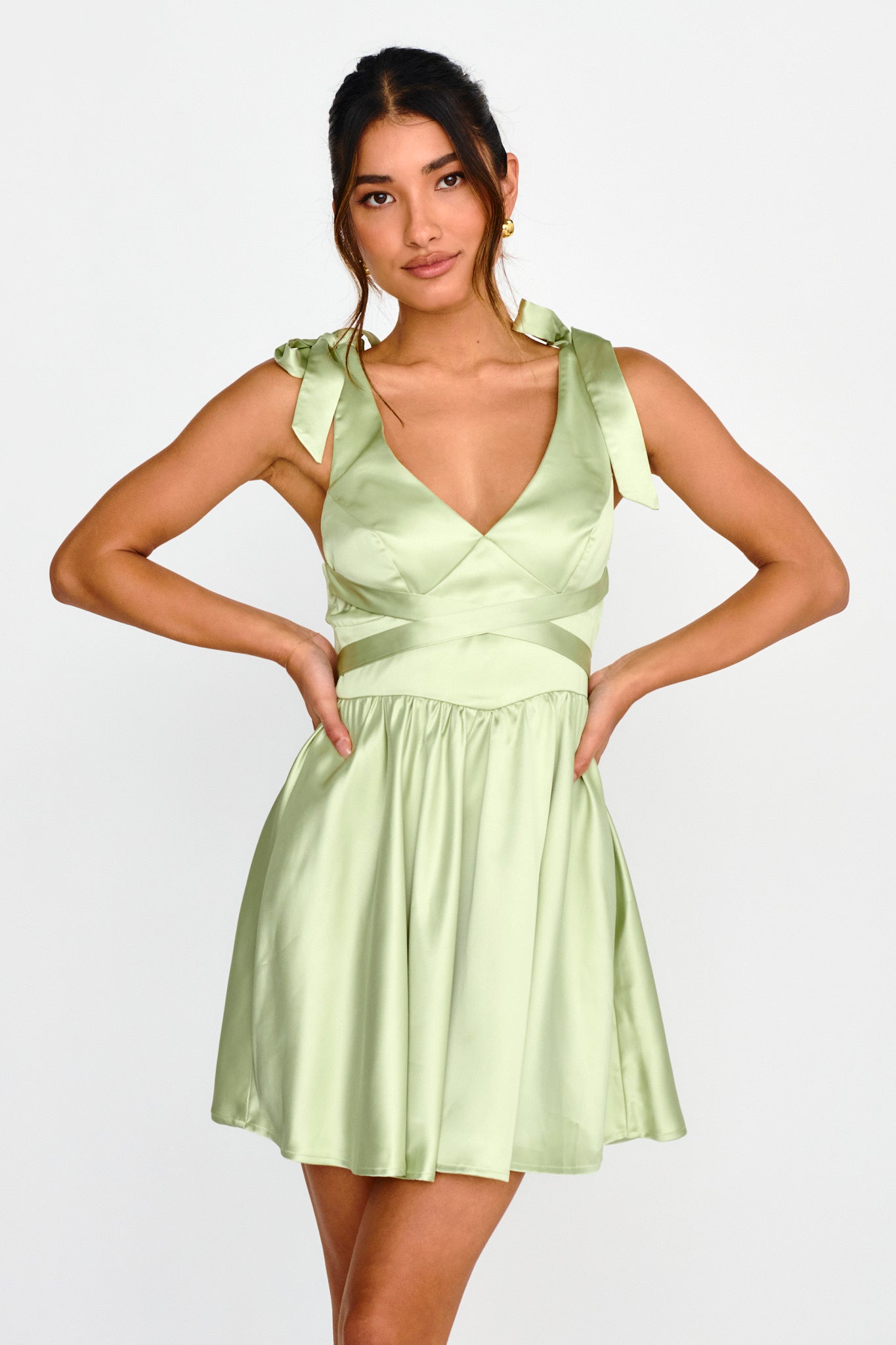Majesty Tied Shoulder Mini Dress Lime by Selfie Leslie Australia