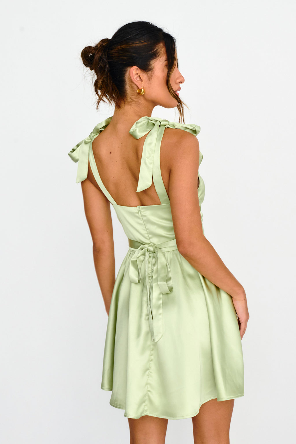 Majesty Tied Shoulder Mini Dress Lime by Selfie Leslie Australia