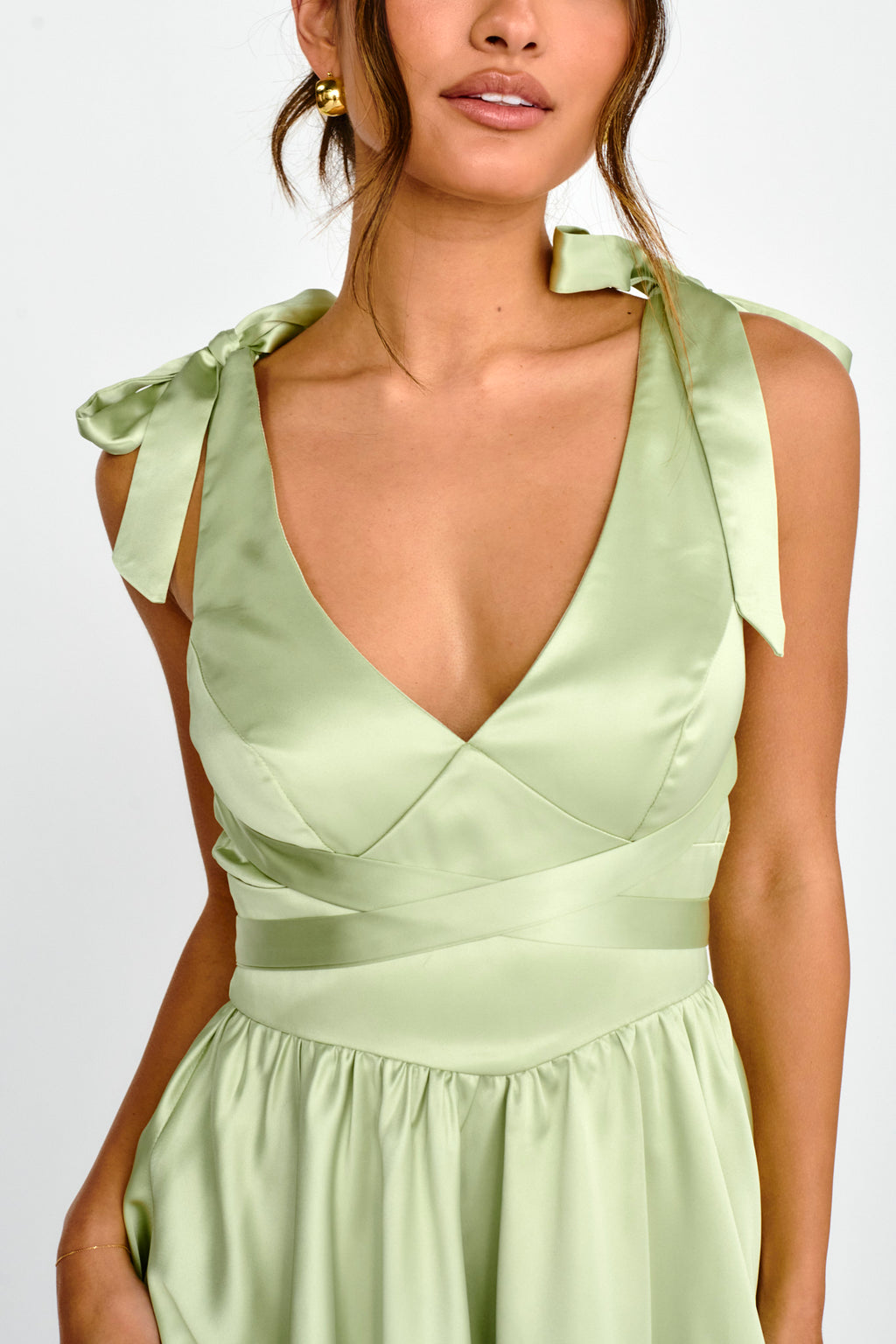 Majesty Tied Shoulder Mini Dress Lime by Selfie Leslie Australia
