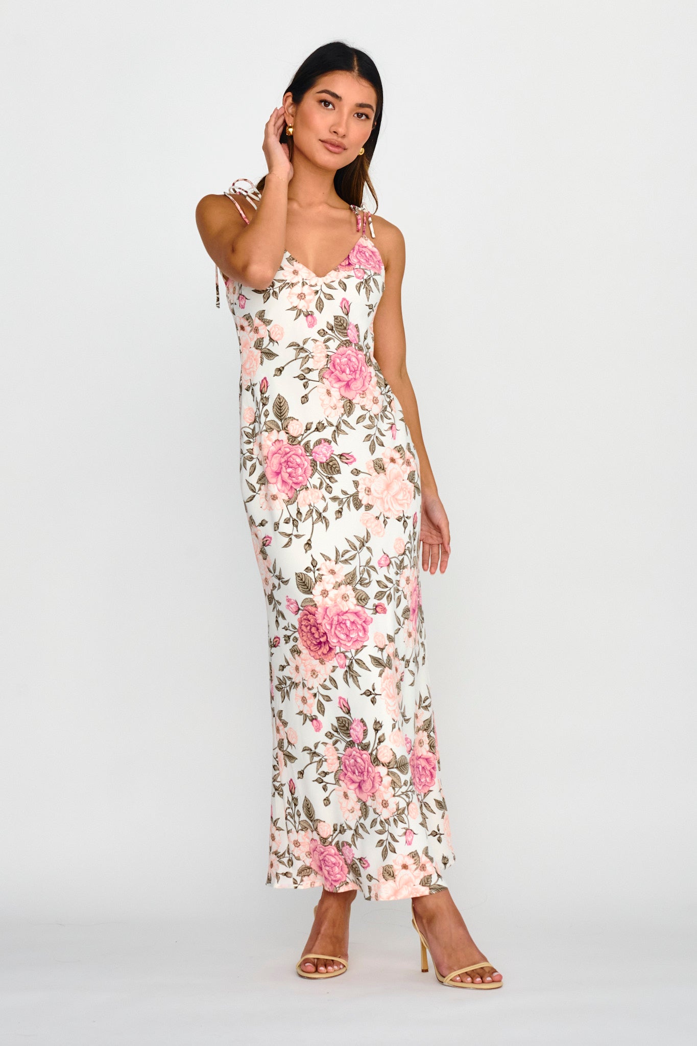 Florenze Tied Shoulder Dress Floral Pink by Selfie Leslie Australia