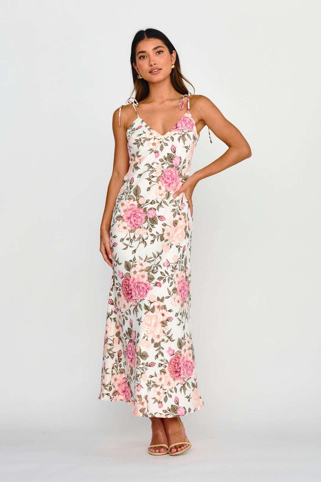 Florenze Tied Shoulder Dress Floral Pink by Selfie Leslie Australia