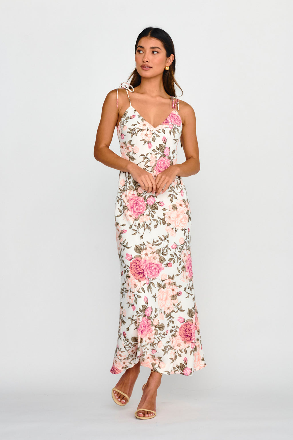 Florenze Tied Shoulder Dress Floral Pink by Selfie Leslie Australia