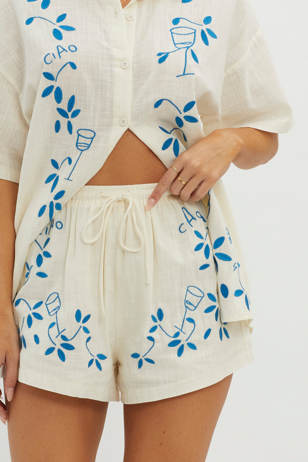 Ciao Ciao Embroidered Drawstring Shorts Beige by Selfie Leslie Australia