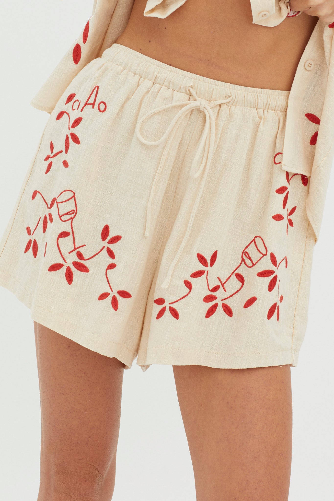 Ciao Ciao Embroidered Drawstring Shorts Oat by Selfie Leslie Australia