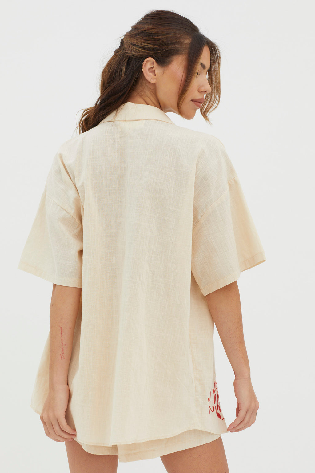 Ciao Ciao Embroidered Button-Up Shirt Oat by Selfie Leslie Australia
